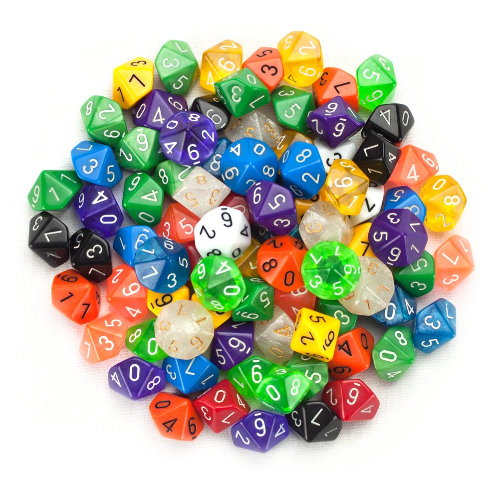 100+ Pack of Random D10 (00) Dice in Multiple Colors