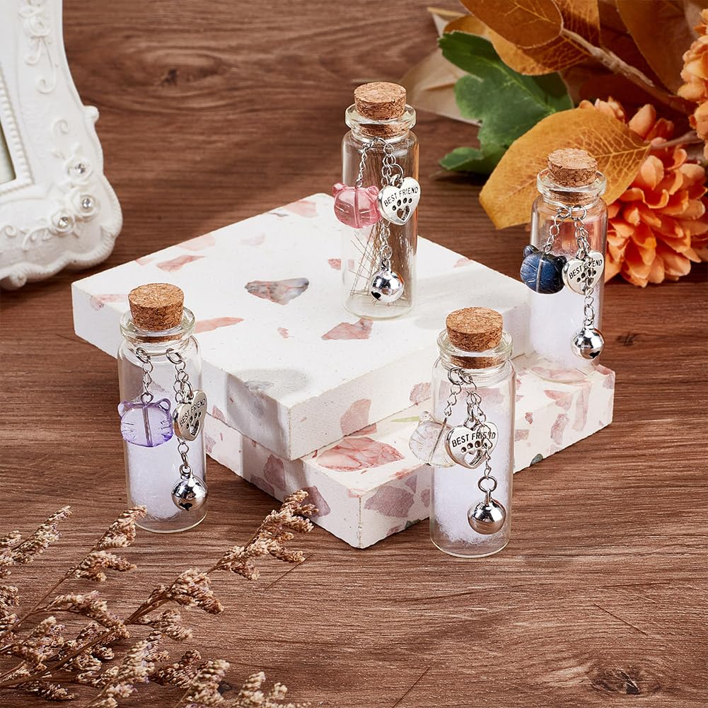 DELORIGIN 4Pcs Pet Hair Glass Memorial Bottle 4 Styles Transparent Empty Bottle with Bells Cat Charm Heart Shaped Plaque Vial for Ashes Or Hair Dog Or Cat Keepsake Pet Memorialize Gift - Image 3