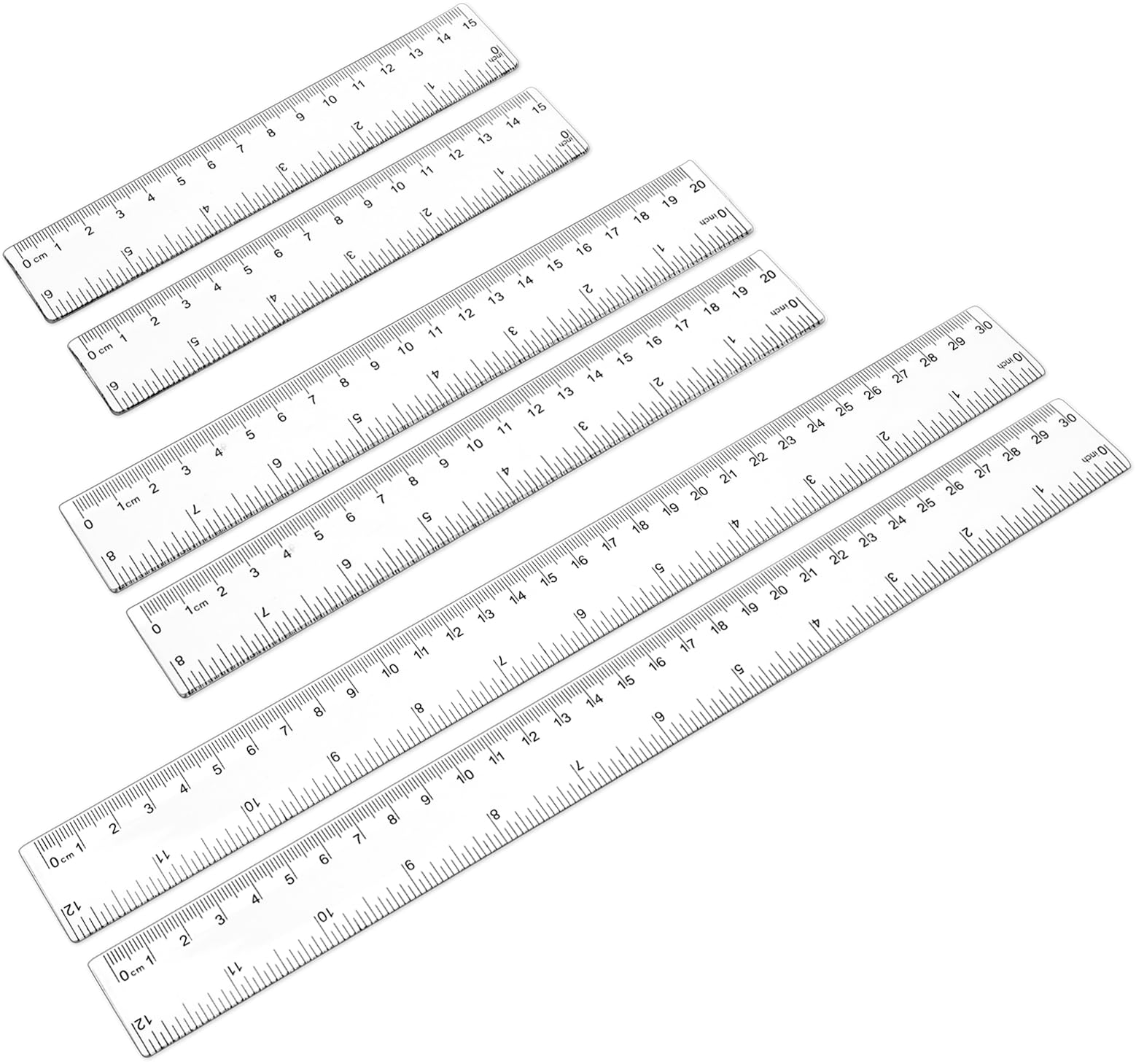 6 Pack 6 Inch 8 Inch 12 Inch Ruler Set Plastic Straight Ruler Transparent Measuring Tool Acrylic Clear Ruler for School Office Student
