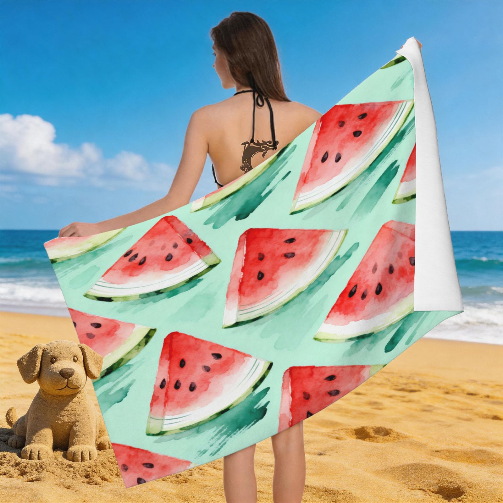 Leichong 3D Watermelon Beach Towel Microfiber Soft Quick Dry for Adults, Cartoon Fruit Bath Towel Lightweight Soft Absorbent for Travel Swimming Pool Sports, 75 x 150 cm