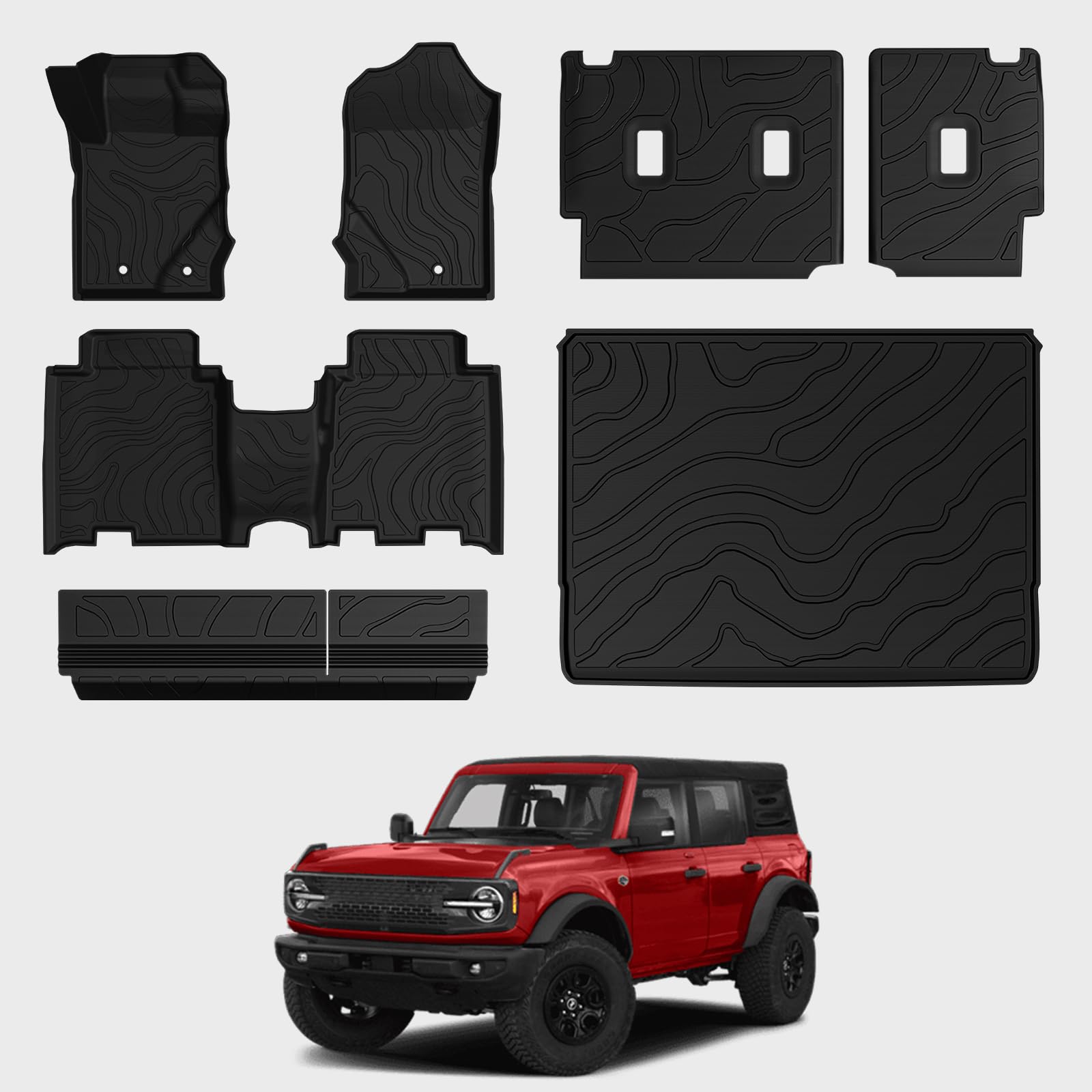 Mabett Seat Back Covers Cargo Liner and Floor Mats for Ford Bronco 2021 2022 2023 2024 4 Door Bronco Accessories, Premium Injection Molding TPE All Round Protection Mats for Bronco(Mabett Pro Version)