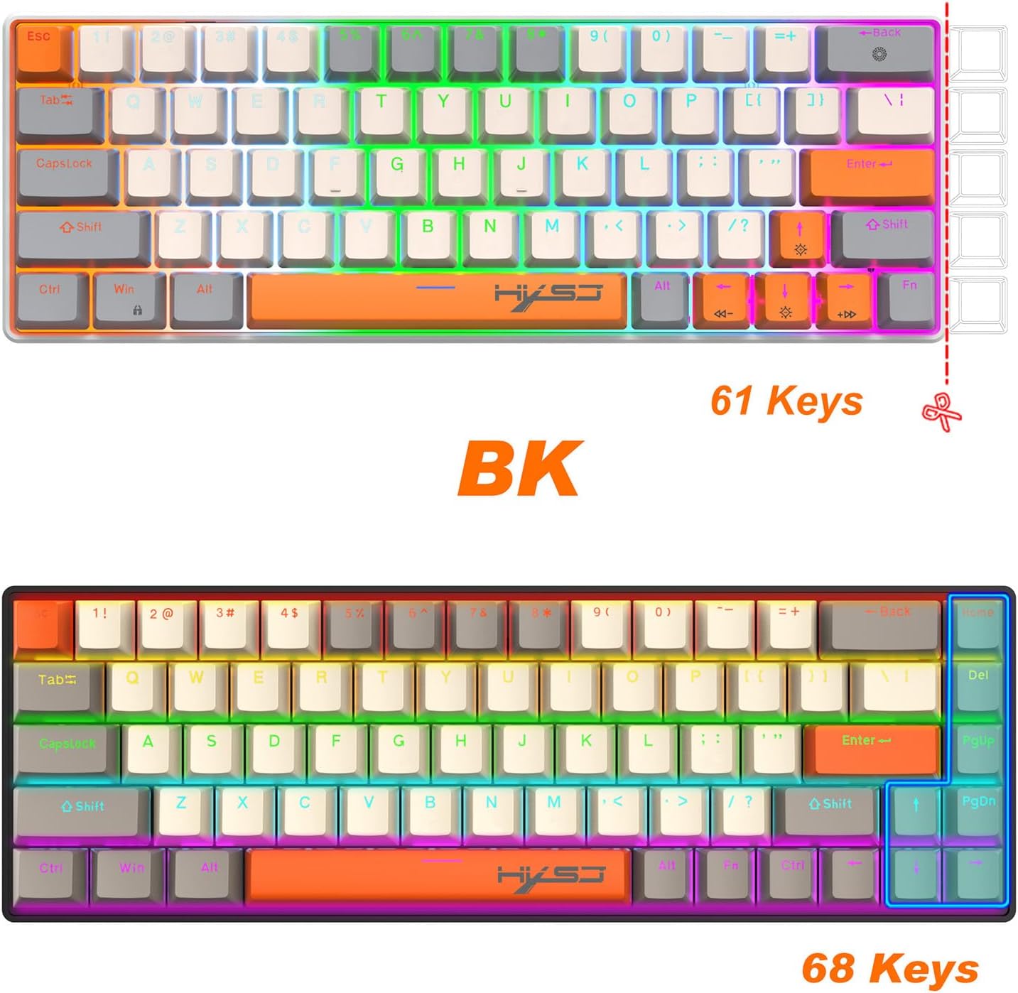 Comparison of 61-key and 68-key keyboard layouts
