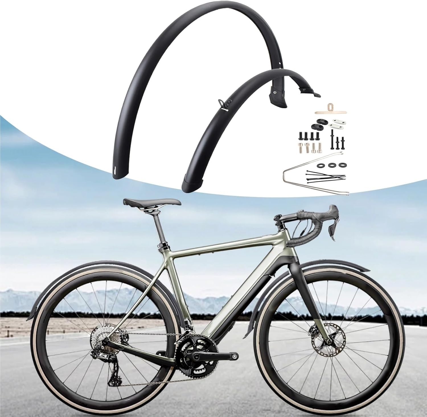 Bike Fender 2X Road Bike Fenders Full Cover Mountain Bike Mud Guards Front Rear Mudguards for Bicycle Rain Mountain Road Bike 700C(Without 2 Rings)