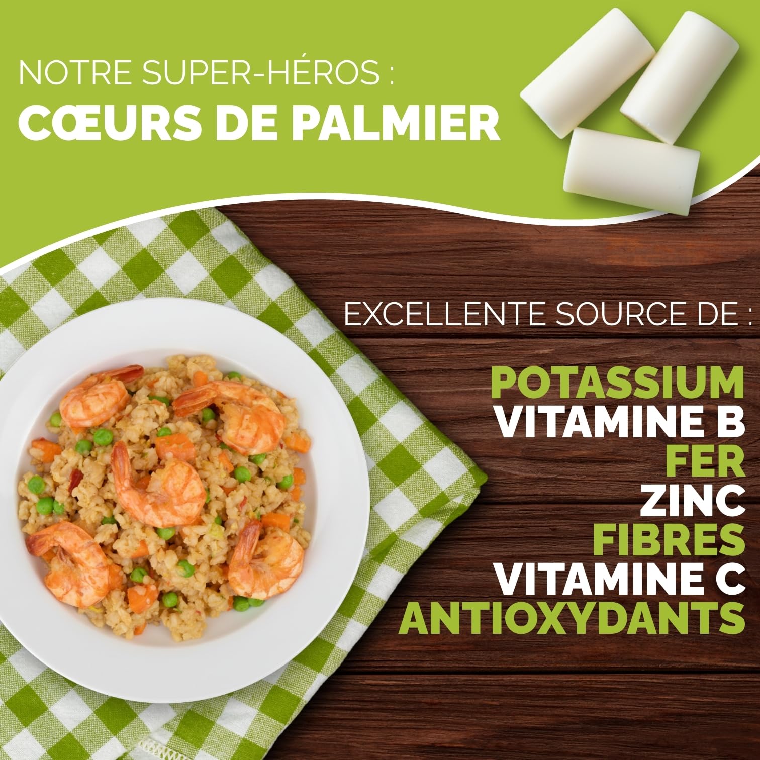 PALMINI Riz - Cœurs de palmier – Vegan | Sans OGM – Faible en calories – Faible en glucides – Keto – Sans Sucre – Casher – 338g | (Pack de 6)