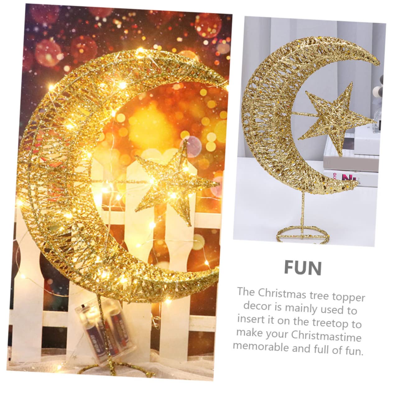 Amosfun 3stücke Glitzernde Weihnachtsbaumspitze Mit Mond Und Stern-Design Für Festliche Dekorationen Und Stimmungsvolle Beleuchtung Kombinierbar Mit -lichtern Nicht Enthalten