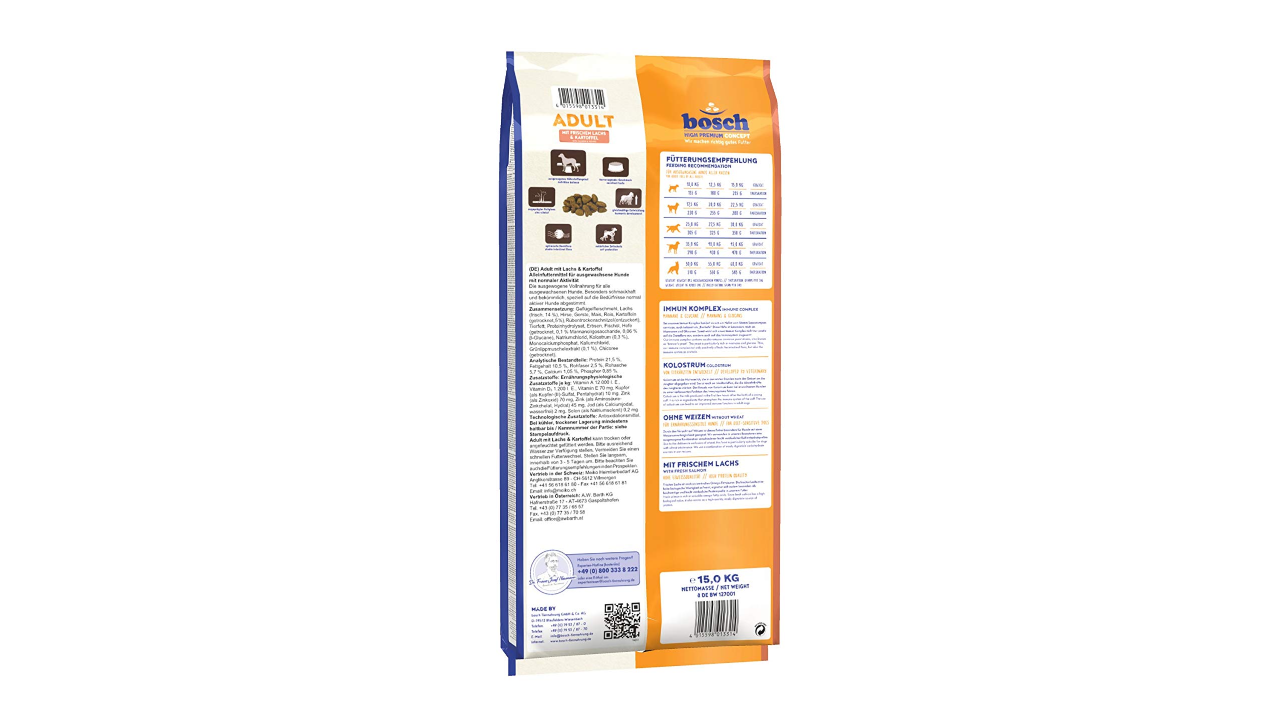 bosch HPC Adult mit frischem Lachs & Kartoffel | Hundetrockenfutter für ausgewachsene Hunde aller Rassen | 1 x 15 kg