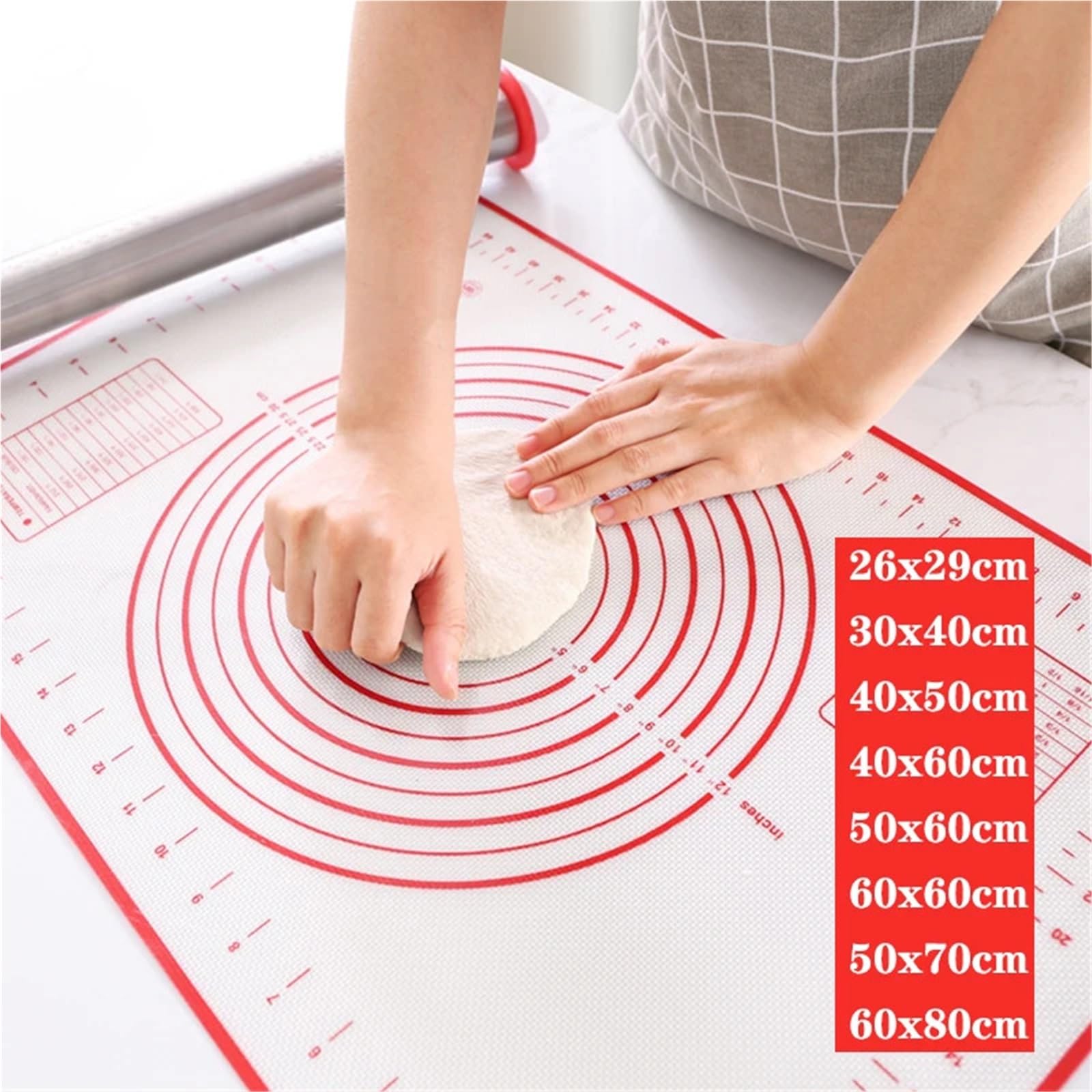 Esterilla de silicona for hornear, almohadilla for amasar, herramientas for repostería, crepes, masa pizza, esterilla antiadherente for cocina Para Hacer Pasteles Y Masas(Red 60x80cm)