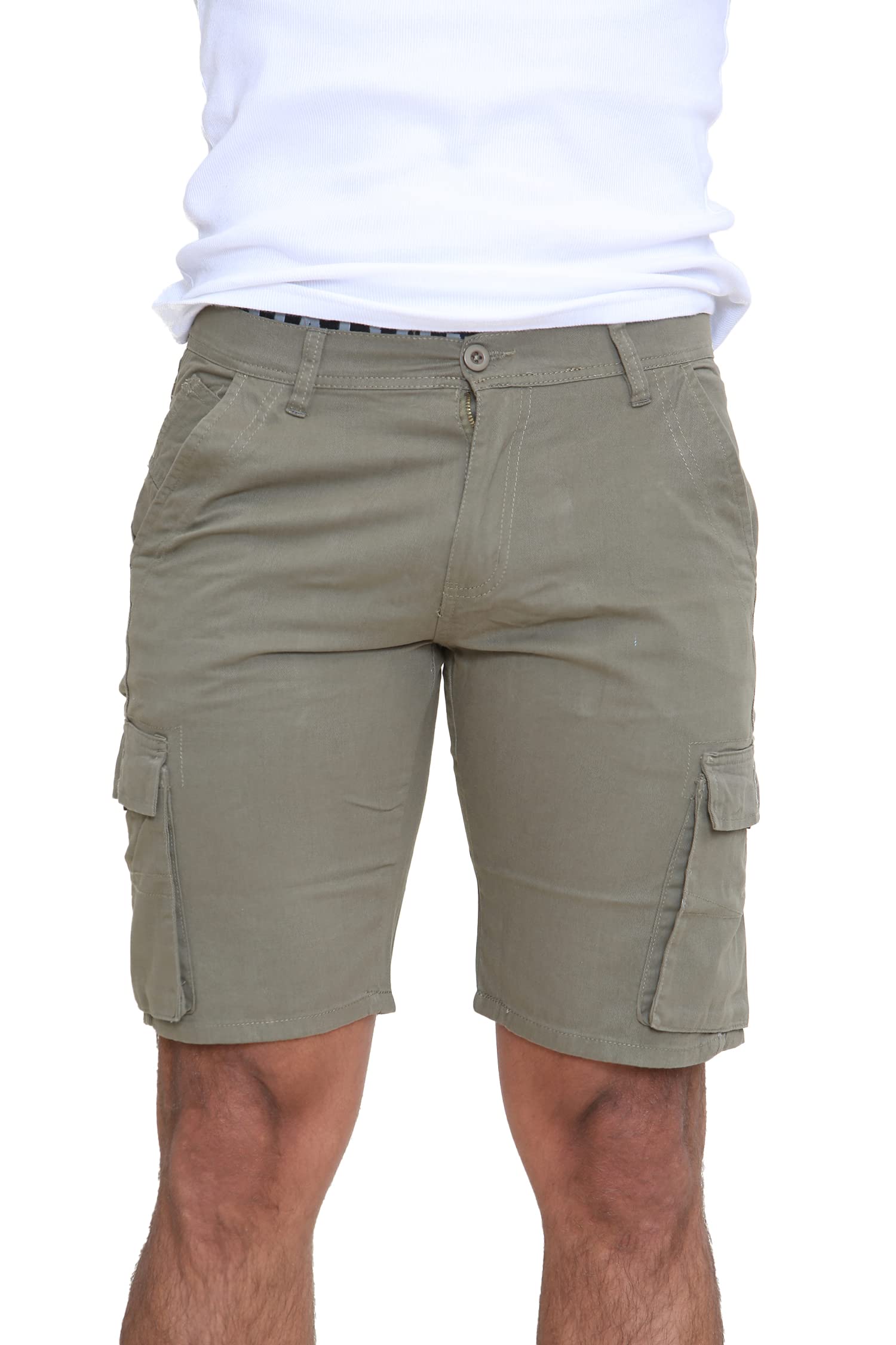 WJL WHISPERING JONES LONDON Mens Relaxed Smart Cargo Shorts Stallion Summer Cotton Combat Cargo Pants, Khaki - Chino, 34W