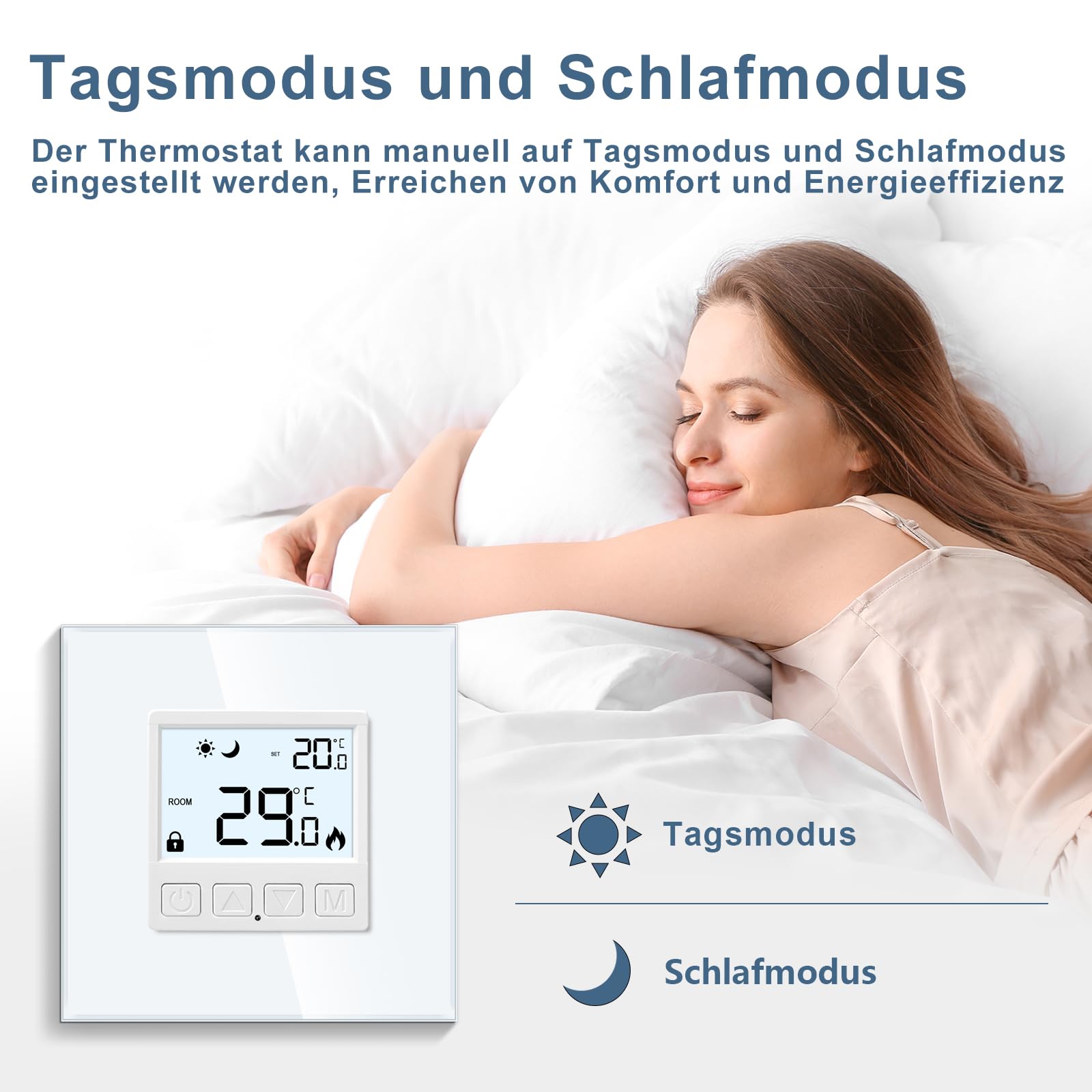 CNBINGO Digitaler Raumthermostat Unterputz mit Fühler, Thermostat für Wasser Fußbodenheizungen und Boiler, Wandthermostat für Heizung und Kühlungssysteme, Schwarz mit Glasrahmen