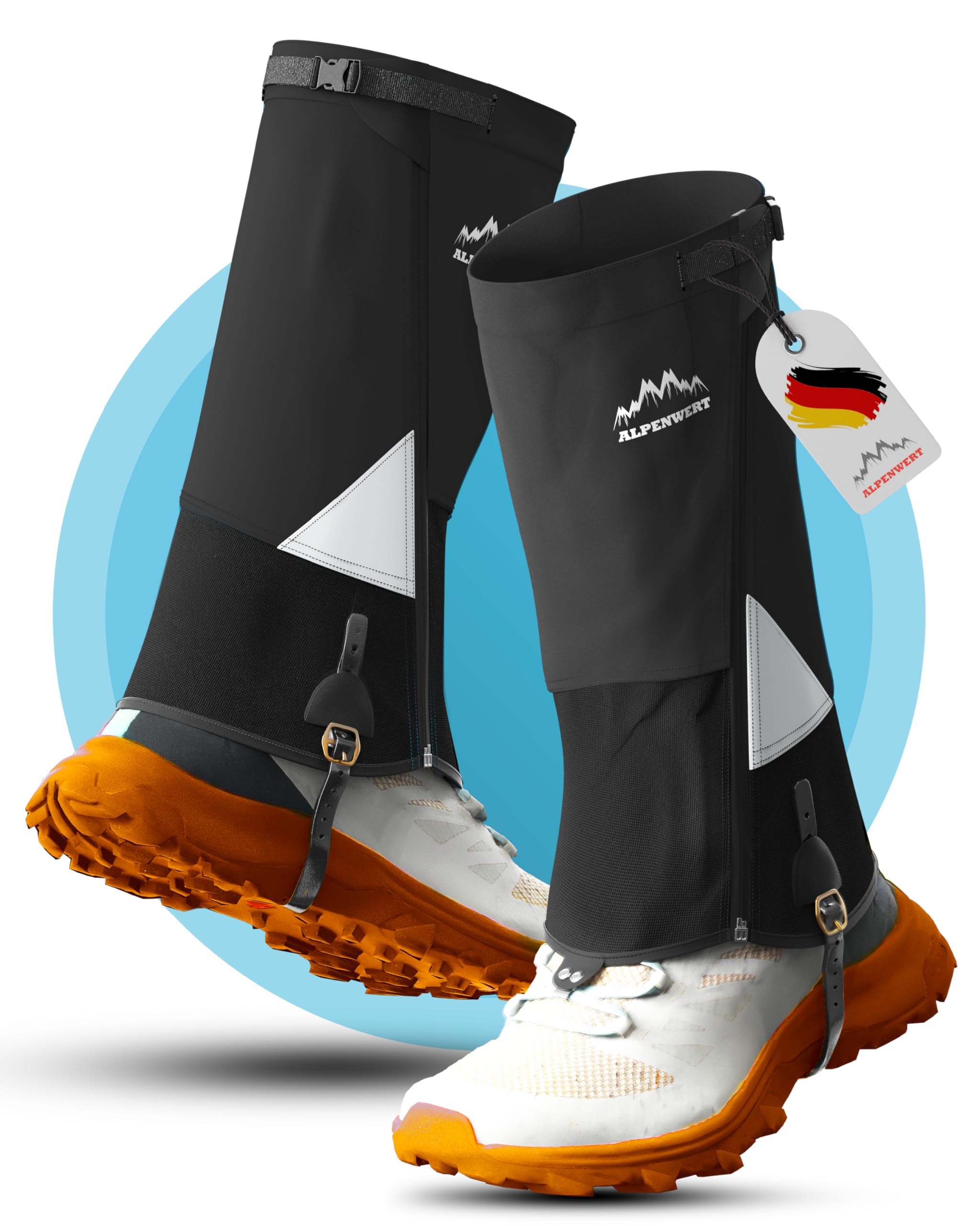 Alpenwert Gamaschen Wasserdicht [Deutsches Start-Up] geschützt beim Wandern, Jagd, Schnee, Winter, Regen Gaiters Regenstulpen für Herren und Damen