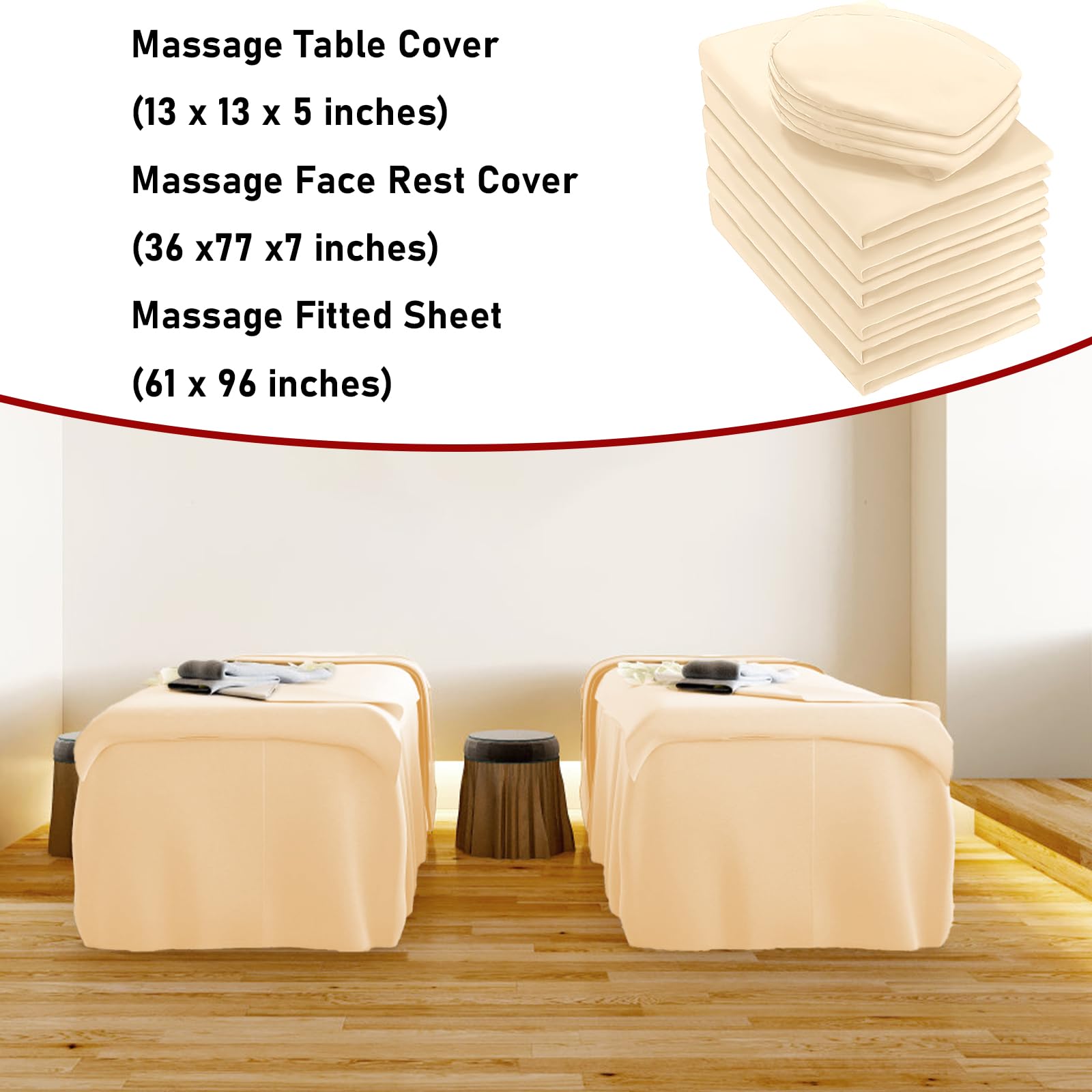 Lot de 2 draps de lit réutilisables en microfibre douce - Pour table de massage - Drap-housse et housse pour repose-visage - Pour salon de beauté, spa, cheveux - Beige