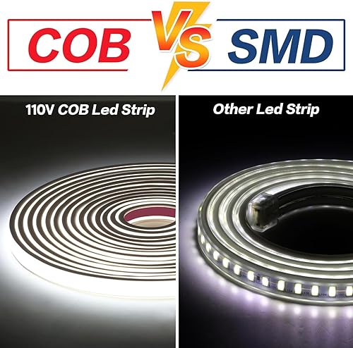 Miniatura 6 de Tira de luces LED COB de 6.56 pies de CA y 110 V, 6.6 ft, impermeable, IP67, 6000 K, blanco frío, luces LED cortables para dormitorio, armarios de