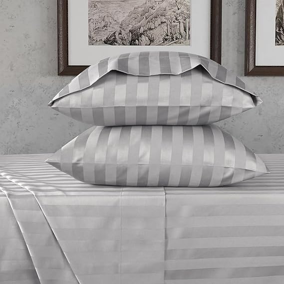 URBANHUT 800 Thread Count Egyptian Cotton Damask Striped King Size Sheets Set (4 Pc) - Ultra Soft & Smooth, Sateen Weave King Sheet, Luxury Hotel Sheets with 16" Deep Pocket - Silver Grey