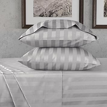 URBANHUT 800 Thread Count Egyptian Cotton Damask Striped King Size Sheets Set (4 Pc) - Ultra Soft & Smooth, Sateen Weave King Sheet, Luxury Hotel Sheets with 16" Deep Pocket - Silver Grey