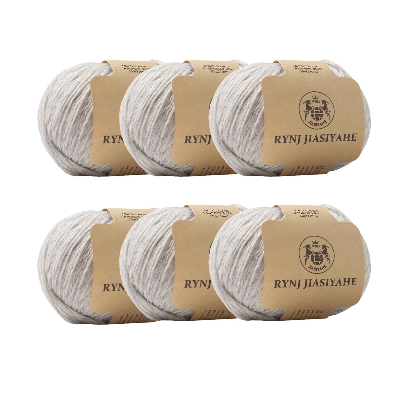RYNJ JIASIYAHE Wool Yarn Inner Mongolian Cashmere Blend Yarn, Cashmere Yarn for Crocheting, 6-Ply Warm Soft Luxurious Hand Knitting Yarn (white gray,6 Packs)