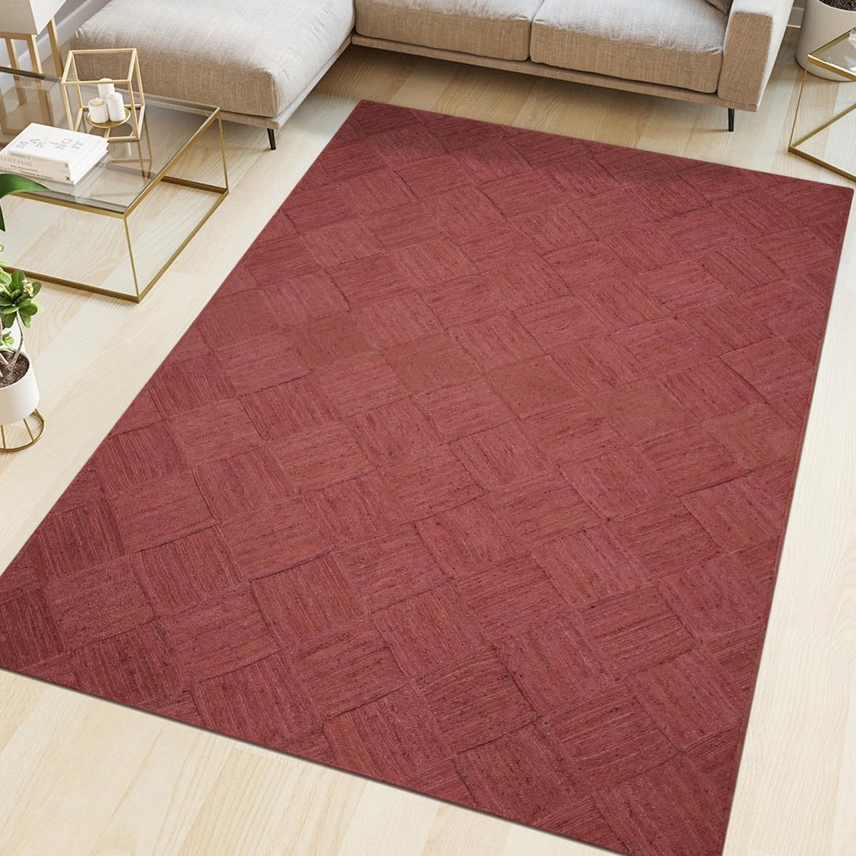 Tappeto Kilim intrecciato a mano, 10 x 20 cm, in iuta marrone, spesso 0,7 cm, motivo geometrico, in sisal, per interni ed esterni, per camera da letto e soggiorno