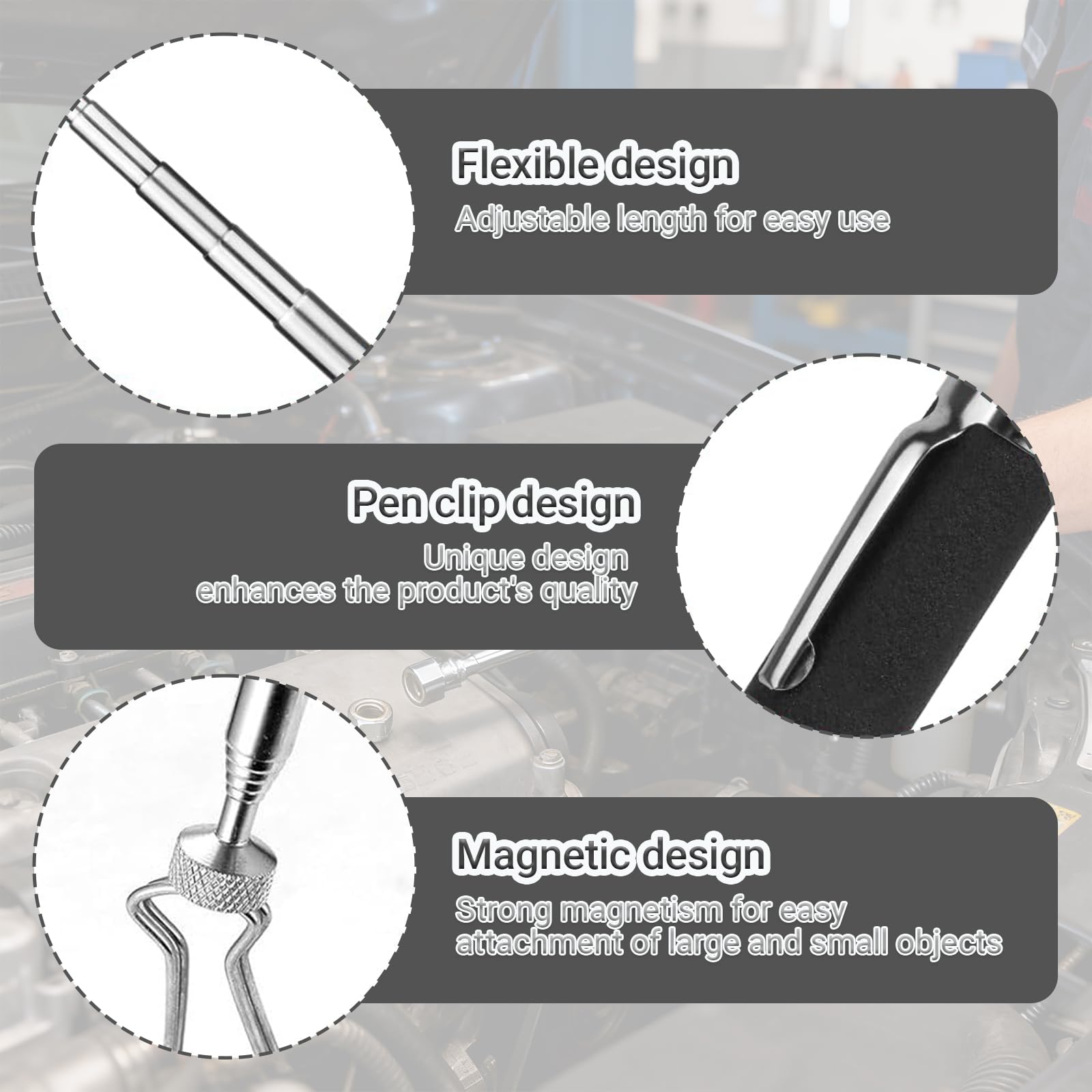 3 Piezas Varillas MagnéTicas TelescóPicas, Imanes de Varilla Flexibles Hasta 62 Cm, Elevador MagnéTico Extensible, para Recoger Tornillos Y Tuercas Y Otros Objetos MetáLicos (1.5lb 3lb 5lb)