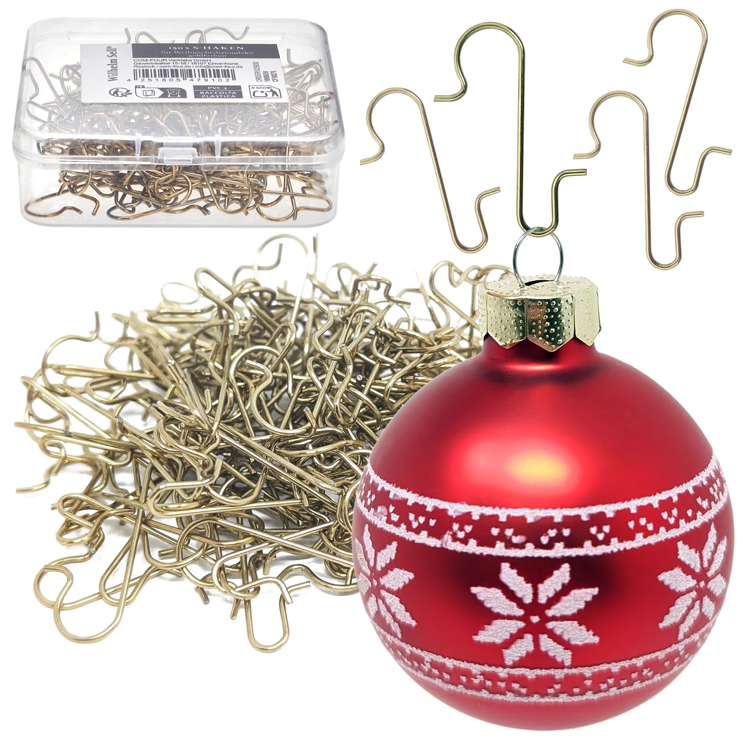 Wilhelm Sell® 150x Doppelhaken für Weihnachtsbaumschmuck - Wiederverwendbare Schnellaufhänger für Christbaum-Deko - Baumhaken aus Metall für Tannenbaumkugeln - Aufhänger für Christbaumkugeln