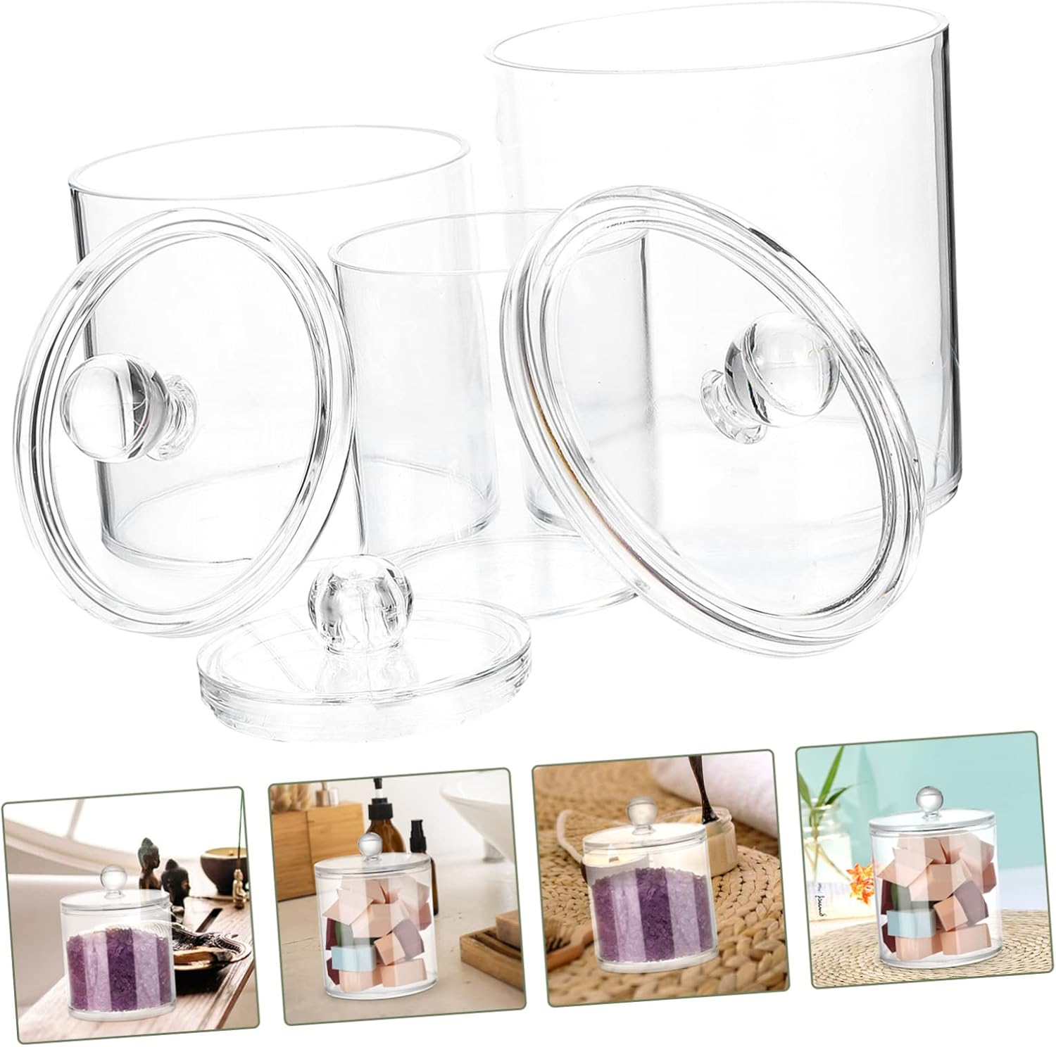 Alipis 3pcs Bathroom Storage Box Apothecary Jars Lids Cotton Swab Box Makeup Cotton Holder Balls Container Jars