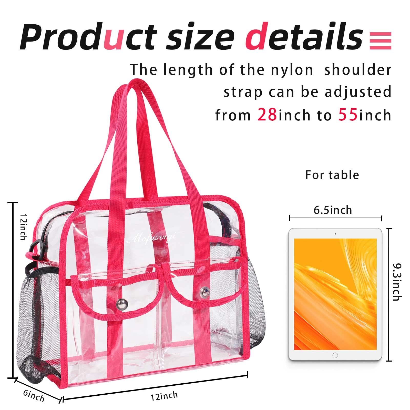 MOFASVIGI Grand sac fourre-tout transparent pour femme et homme, sac de courses en PVC transparent imperméable avec poignées pour stade, jeux sportifs, loisirs