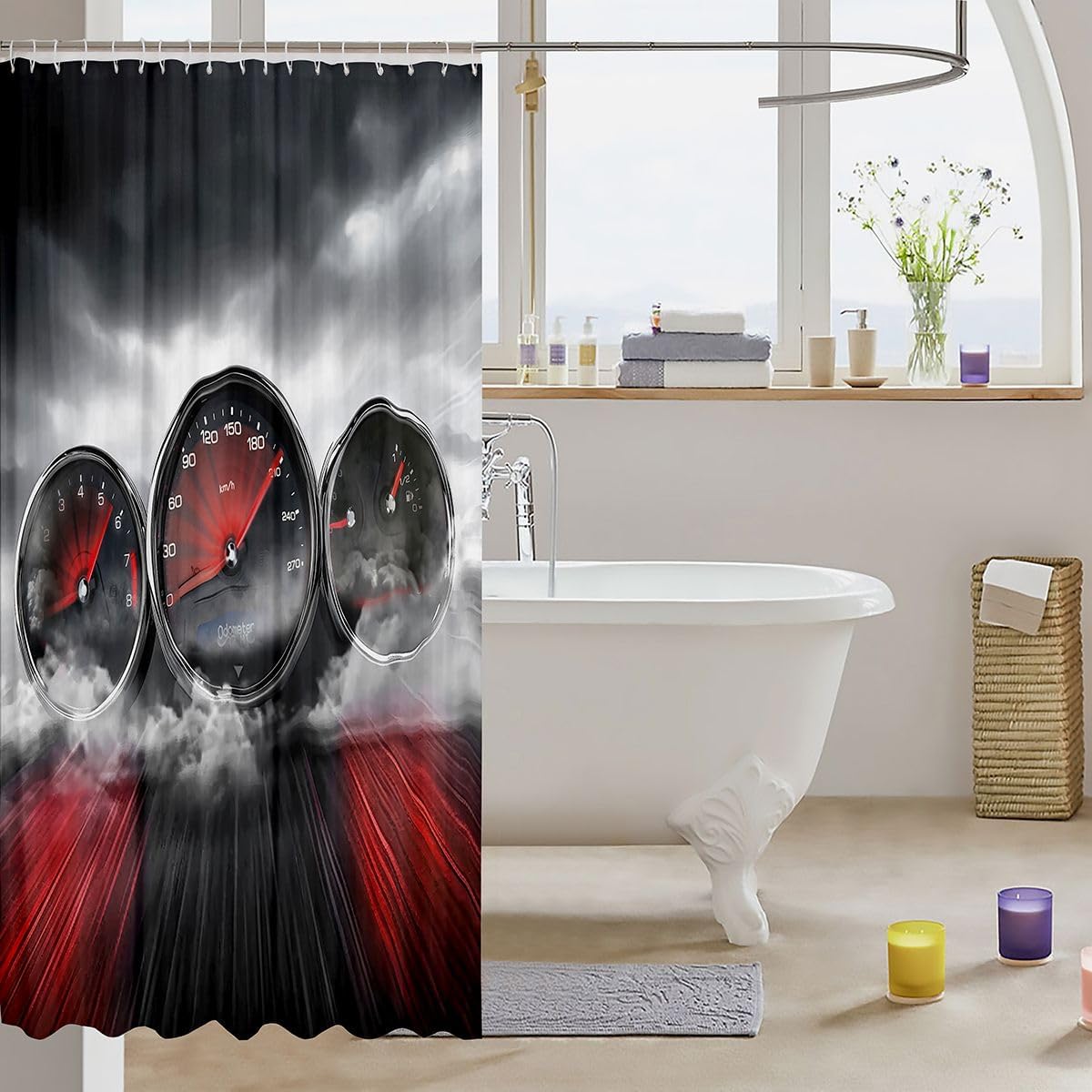 Car Waterproof Shower Curtains Race Car Fabric Bathroom Shower Curtain for Kids Boys Girls Cool Extreme Sports Theme Shower Curtain with Hooks Luxury Automobile Style Decor Curtain,72x84 Inches