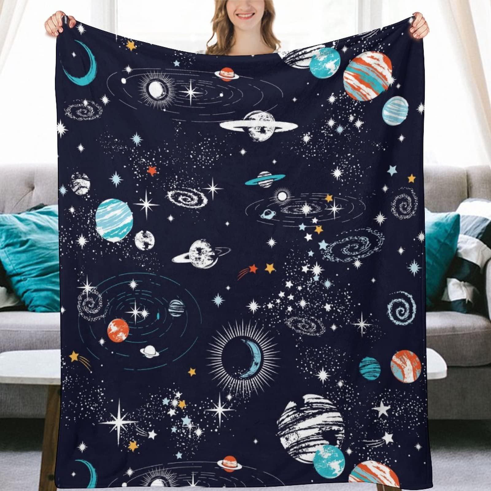 Space Galaxy Soft Throw Blanket for Kids, Funny Fleece Blanket for Couch, Sofa & Bed Fuzzy Flannel Plush Throw Blankets Christmas Blankets Gifts for Teens Boys Girls All Season 50x60 Inches
