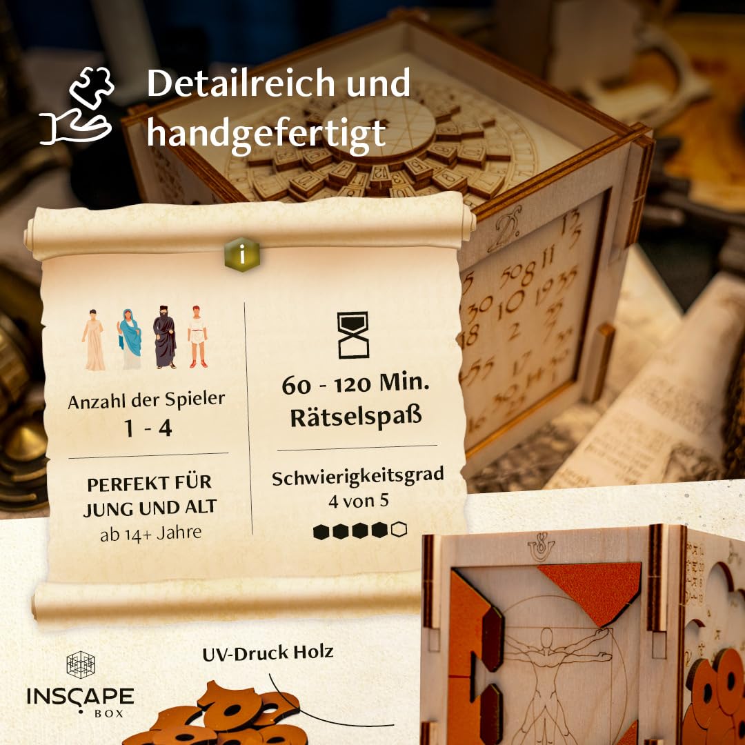 INSCAPE Da Vinci´s Marvel - Rätselbox Holz - Puzzle Box - Escape Room Spiel Erwachsene und Kinder - Knobelspiele für Erwachsene - 3D Holzpuzzle - Cluebox - Denkspiele - Jigsaw Puzzle