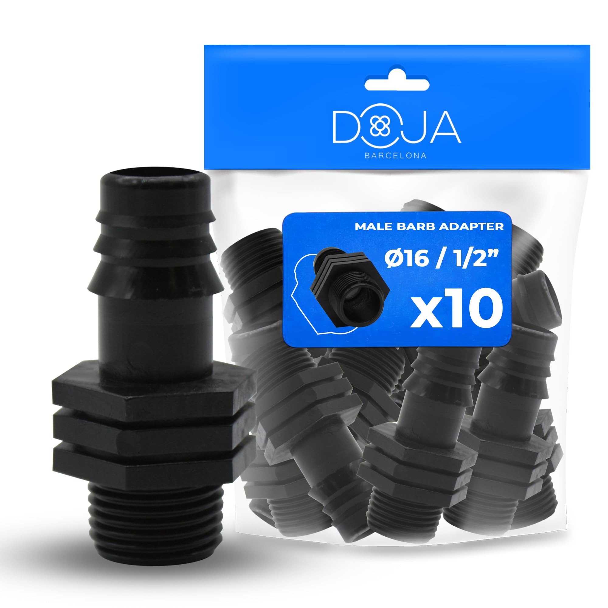 DOJA Barcelona Złącze męskie szczelinowe - 16 x 1/2" - zestaw 10 - adapter węża do nawadniania, bezpieczny, złączka węża, łatwa instalacja, złącze węża nawadniającego, akwarium