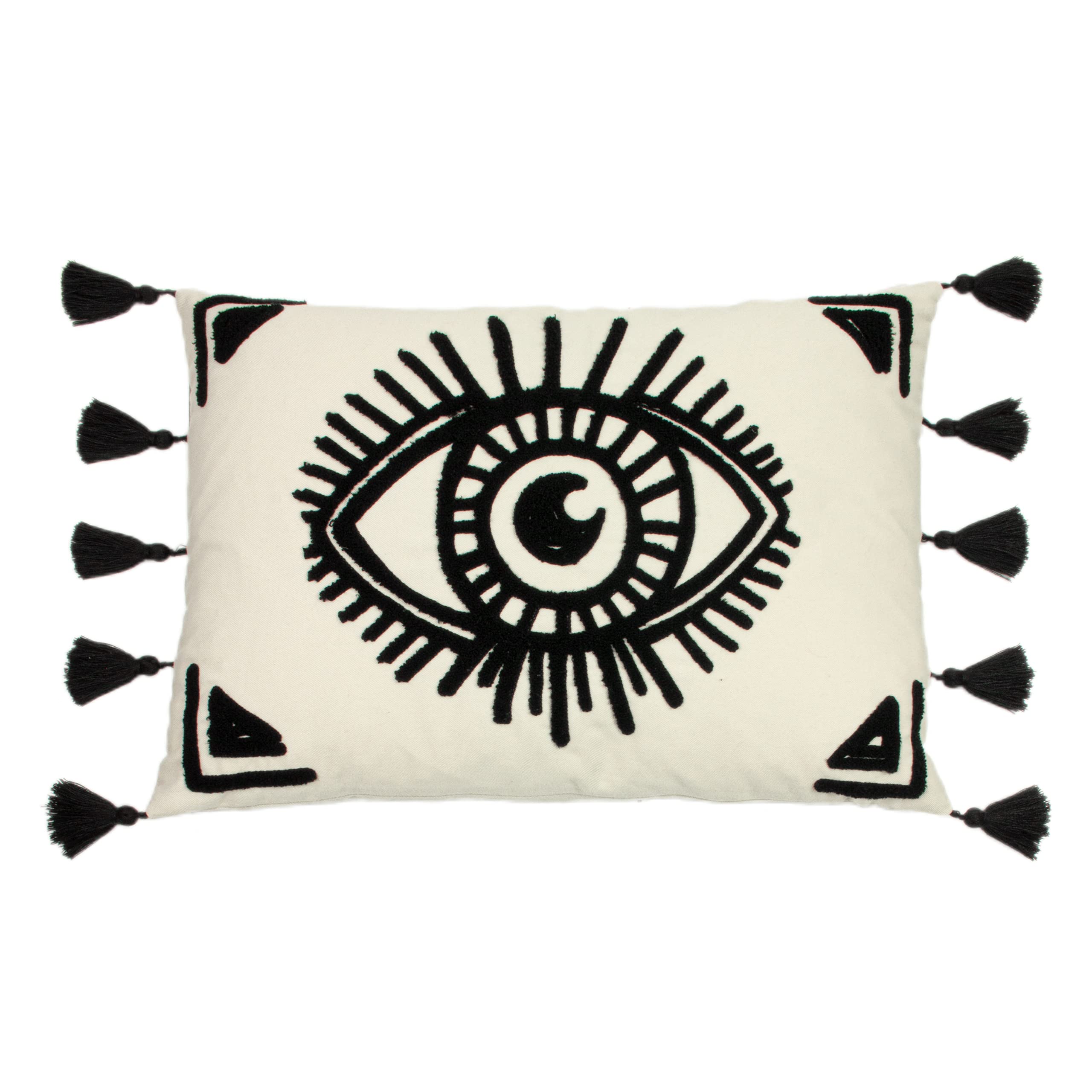 Furn. Ashram Eye Tufted Tassel Feather Filled Cushion from B&Q