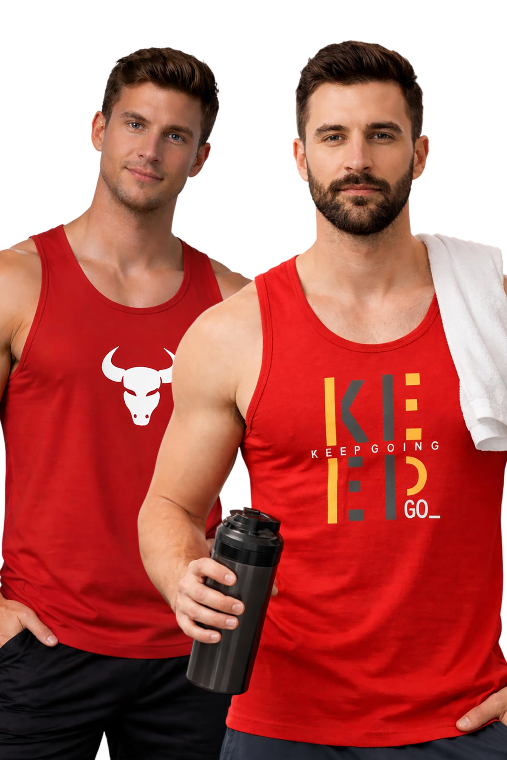Polyester Letter Printed Vest for Men - Pack of 2 - Red | Round Neck | Sleeveless | Regular Fit | Summer & Gym Wear Tank Top for Men-image-26
