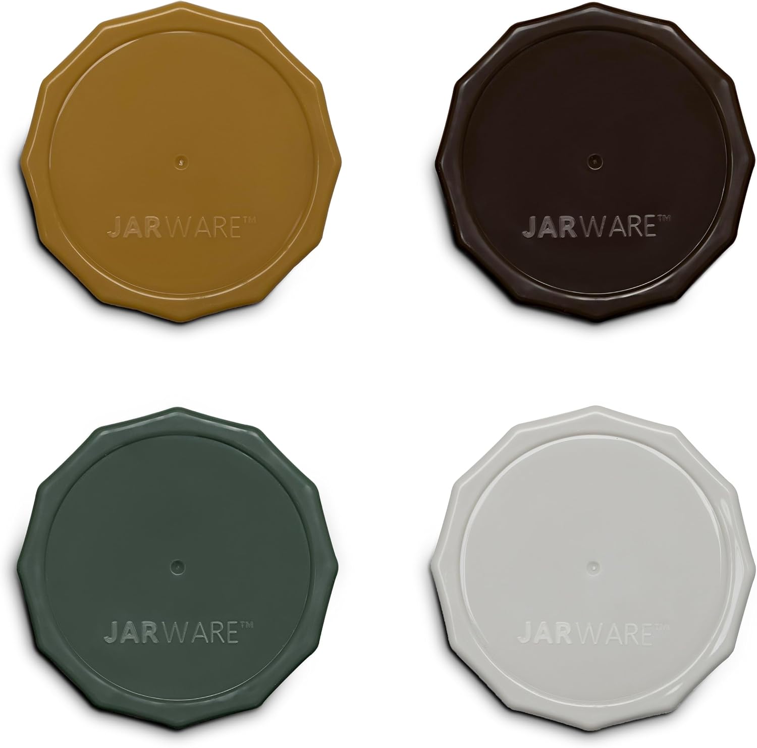 Jarware Mason Jar Storage Lids, Set of 4 Multicolor Wide Mouth Plastic Lids