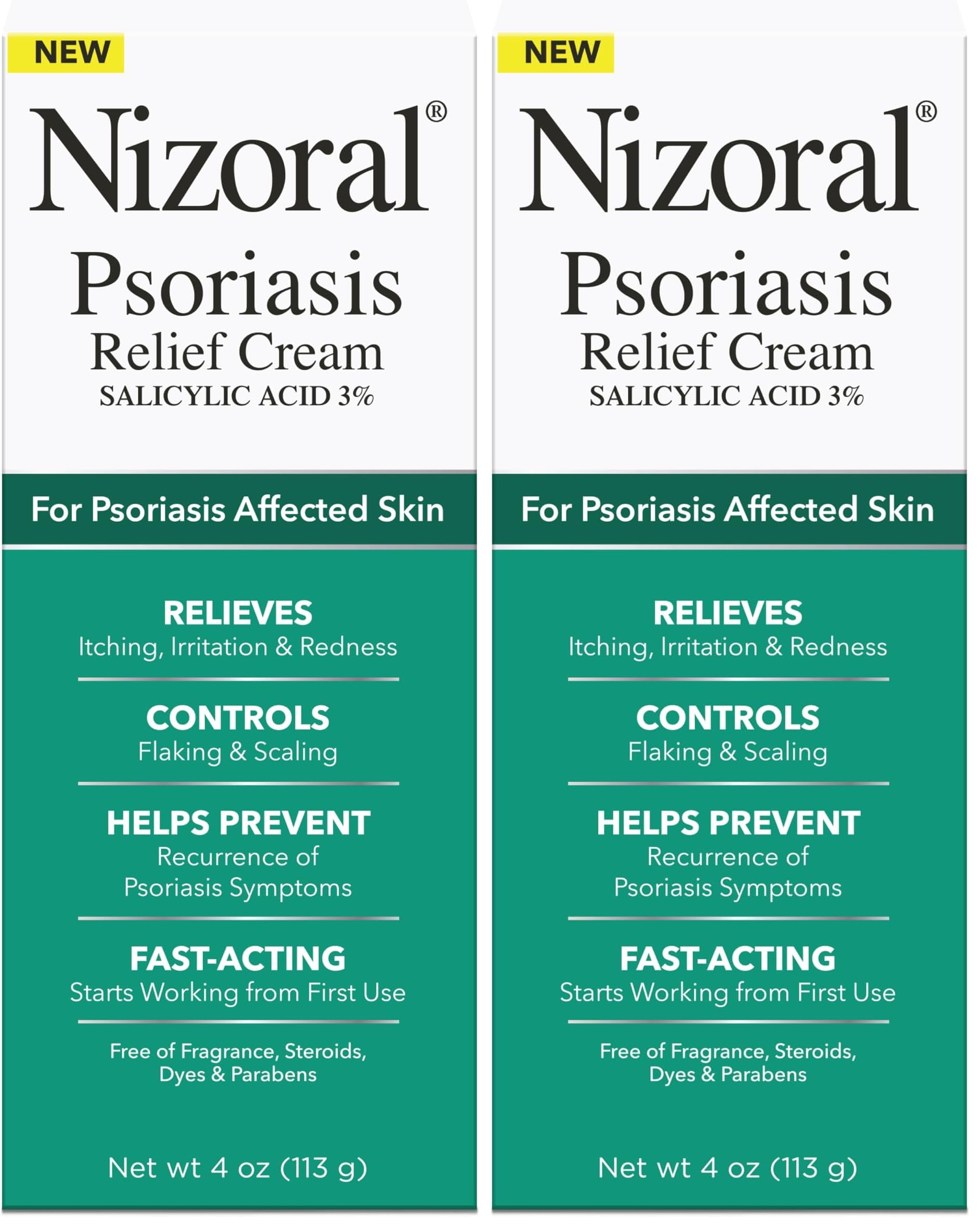 Nizoral Psoriasis Relief Cream- Relieves Itching, Irritation & Redness and Controls Flaking and Scaling with Maximum Strength Medicine (Salicylic Acid 3%), 4 Fl Oz (Pack of 2)