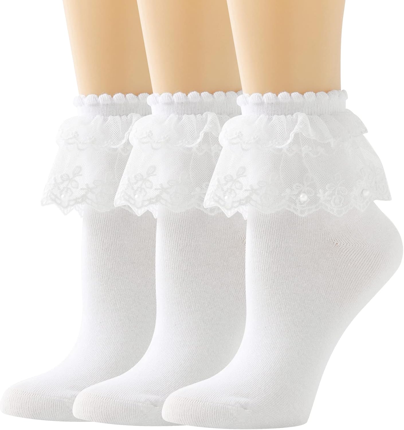 Lace Ruffle Frilly Ankle Socks for Women - Pearl Lace Socks