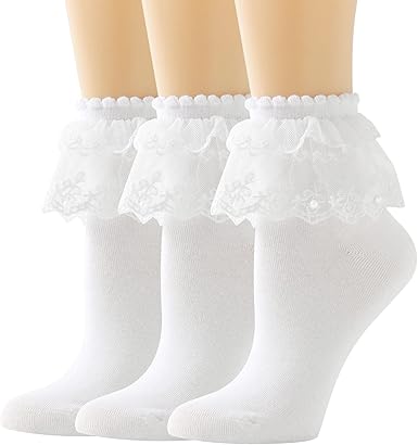 Lace Ruffle Frilly Ankle Socks for Women - Pearl Lace Socks