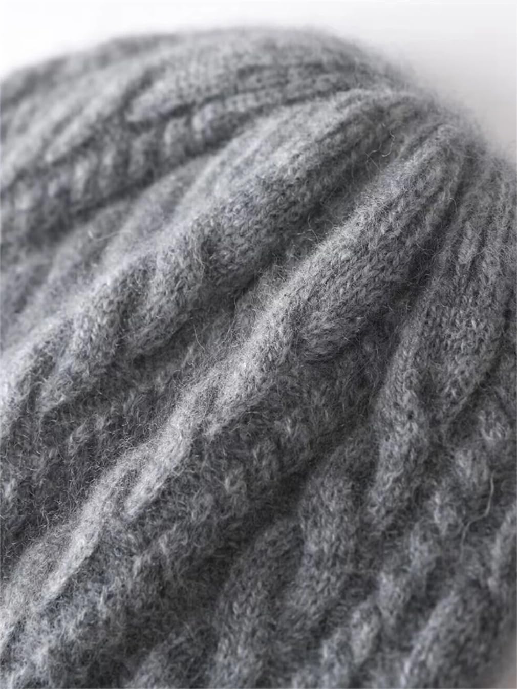 Kaschmir-Mischgewebe, Vintage-Stil, Zopfstrickmütze, einfarbig, weich, Strickmütze, Winter, warme Wolle, Totenkopfmützen