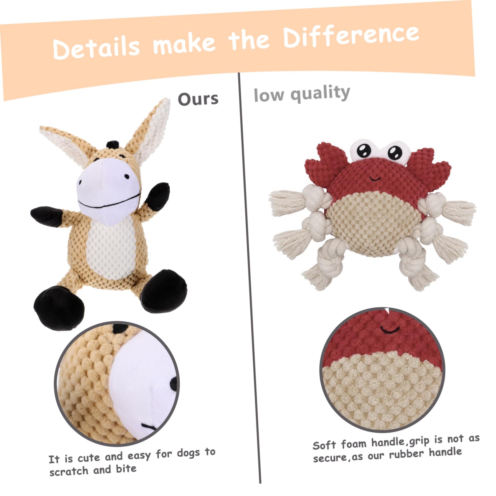 Sosoport 3pièces Squeaky Dog Toy Plush Interactive Puppy Teething Chew Toy Jouet Peluche pour Chiens Résistant Et Amusant pour Soulager Ennui Comportements Destructeurs
