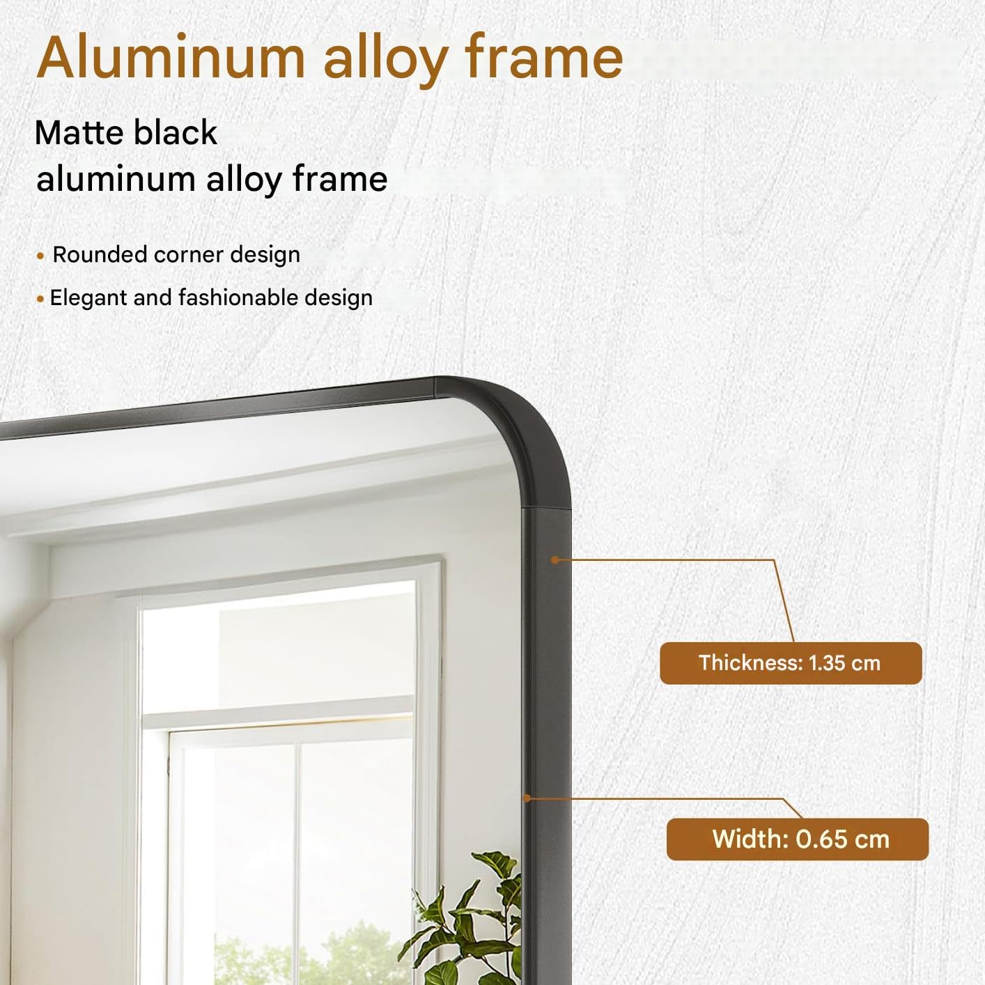 Koonmi Specchio a figura intera 40 x 150 cm - Semplice ed elegante specchio da terra a figura intera con cornice stretta, angoli arrotondati, vetro temperato antirottura per stare in piedi, appendere