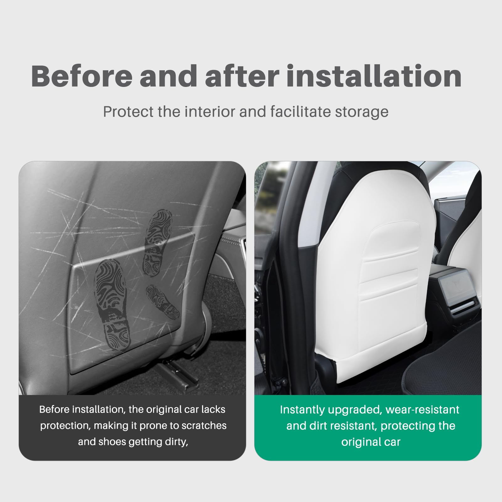 für Tesla Model 3 2024 sitzschoner kindersitz rückenlehne Model 3 seat Kick Protector Rücksitz Anti-Kick Leder Sitz zurück (Weiß)