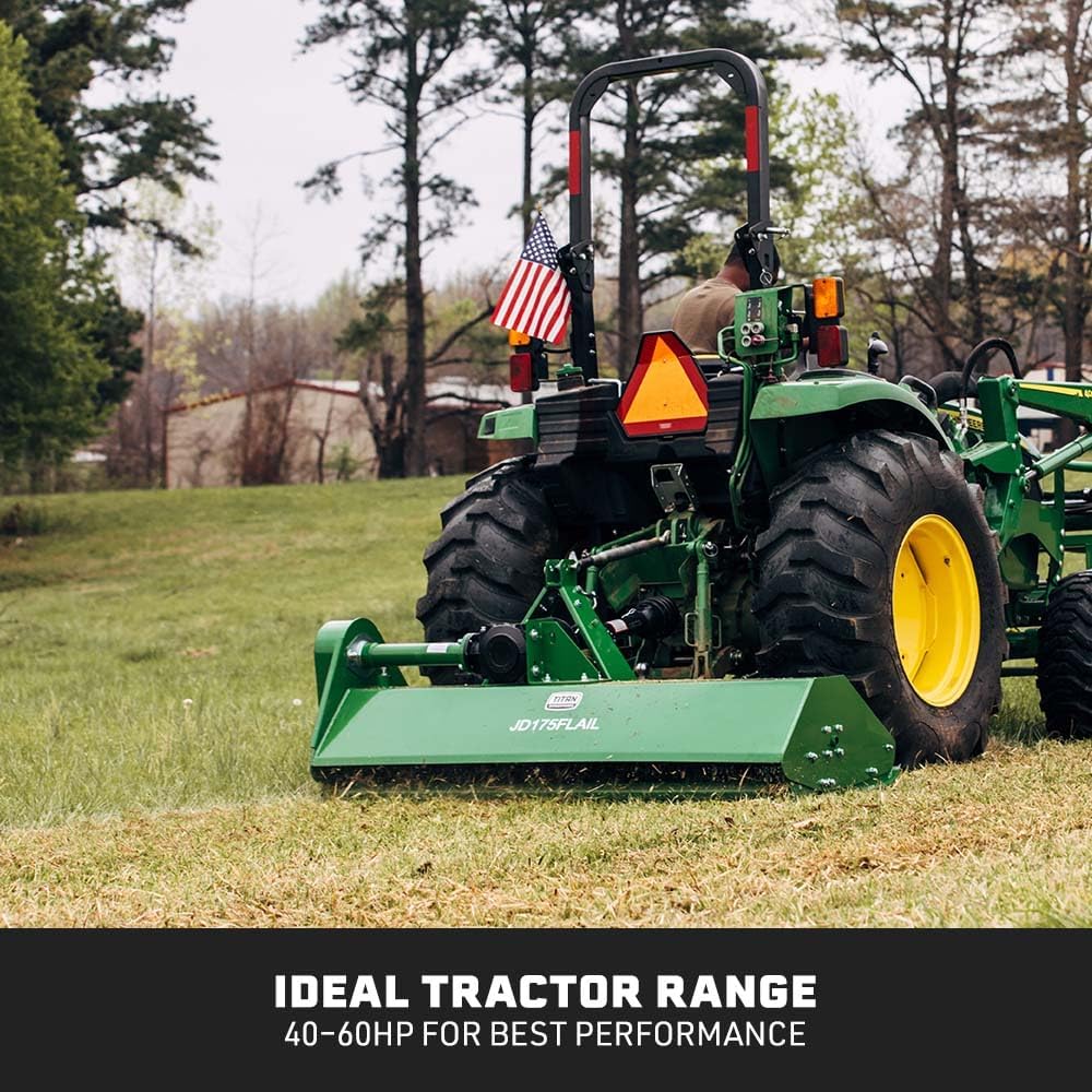 Titan Attachments 3 Point Flail Mower, 72" Green Finish Fits Cat 1 Tractors, Replaceable Hammer Blades, 40-60 HP Mulch and Finish Mower for Uneven Terrain, Lawn Tractor Accessories