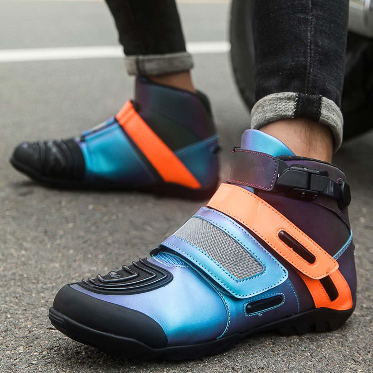 Scarpe da Moto Uomo Stivali da Moto in Pelle | Antiscivolo, Resistenti e Comode, Traspiranti, Protezioni, Suola Antiscivolo, Impugnatura del Cambio