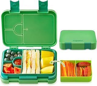 Caperci Versatile Kids Bento Lunch Box - Leakproof 6-Compartment Children’s Lunch Container with Removable Compartment - Ideal Portions for Ages 3 to 7, BPA-Free Materials (Green)