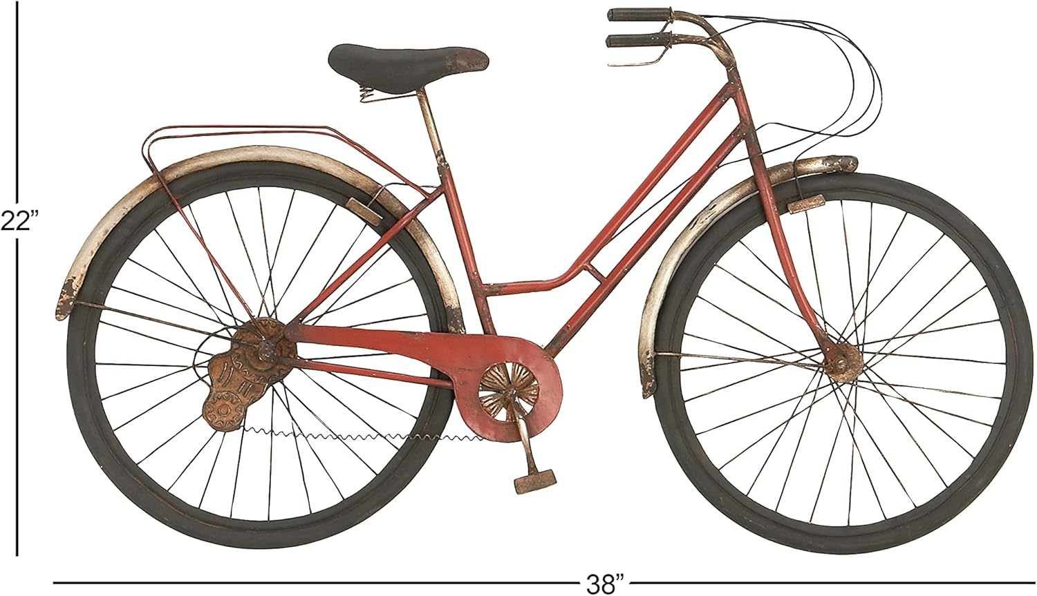 Deco 79 Metal Bike Home Wall Decor Wall Sculpture with Seat and Handles, Wall Art 38" x 2" x 22", Red