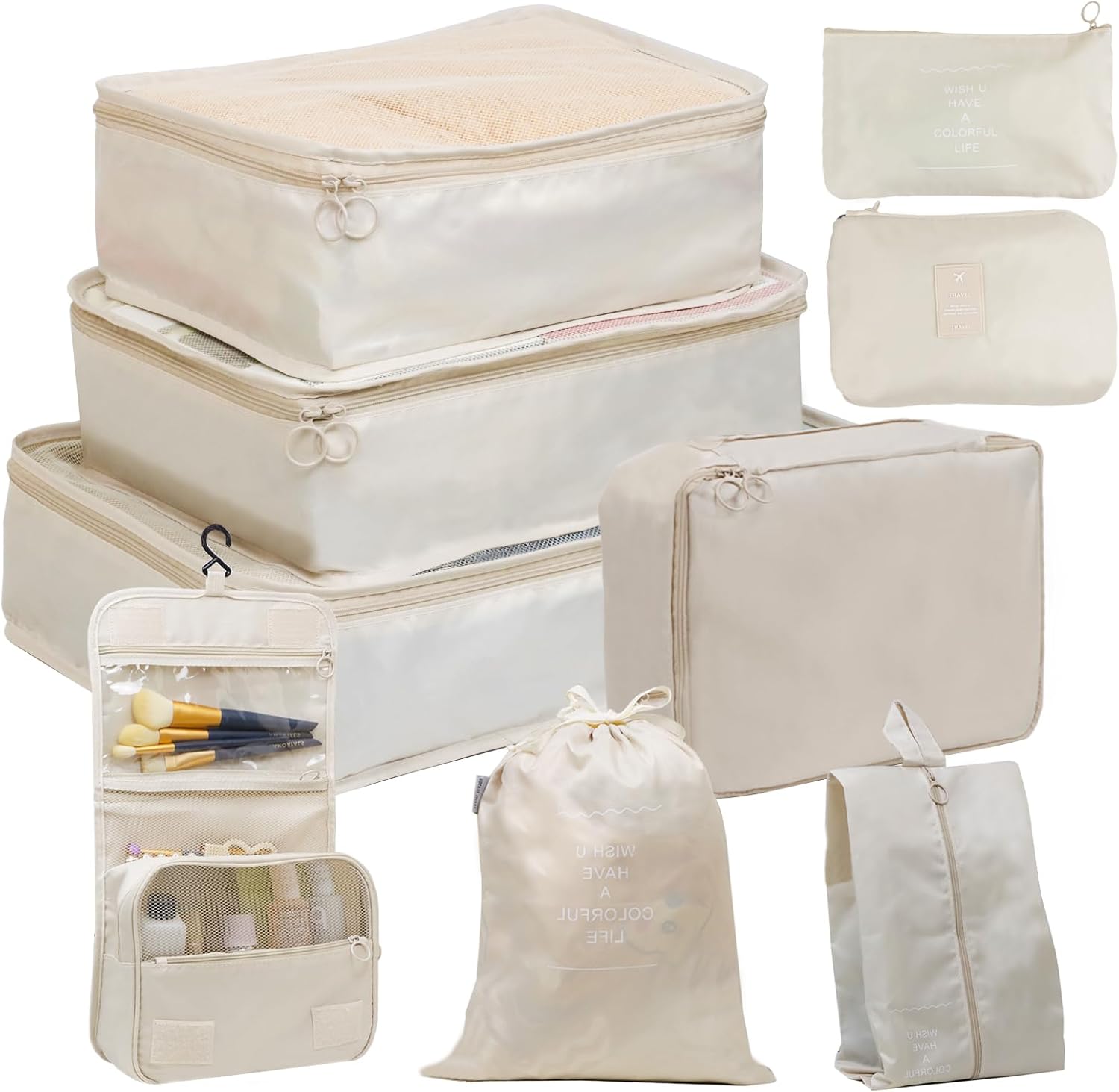 Packing Cubes for Suitcases, 9 Set Packing Cubes for Travel, Luggage Organizers Suitcase for Travel Accessories, Travel Cubes with Shoe/Cosmetics/Toiletries/Clothes/Makeup/Laundry/Electronics Bag