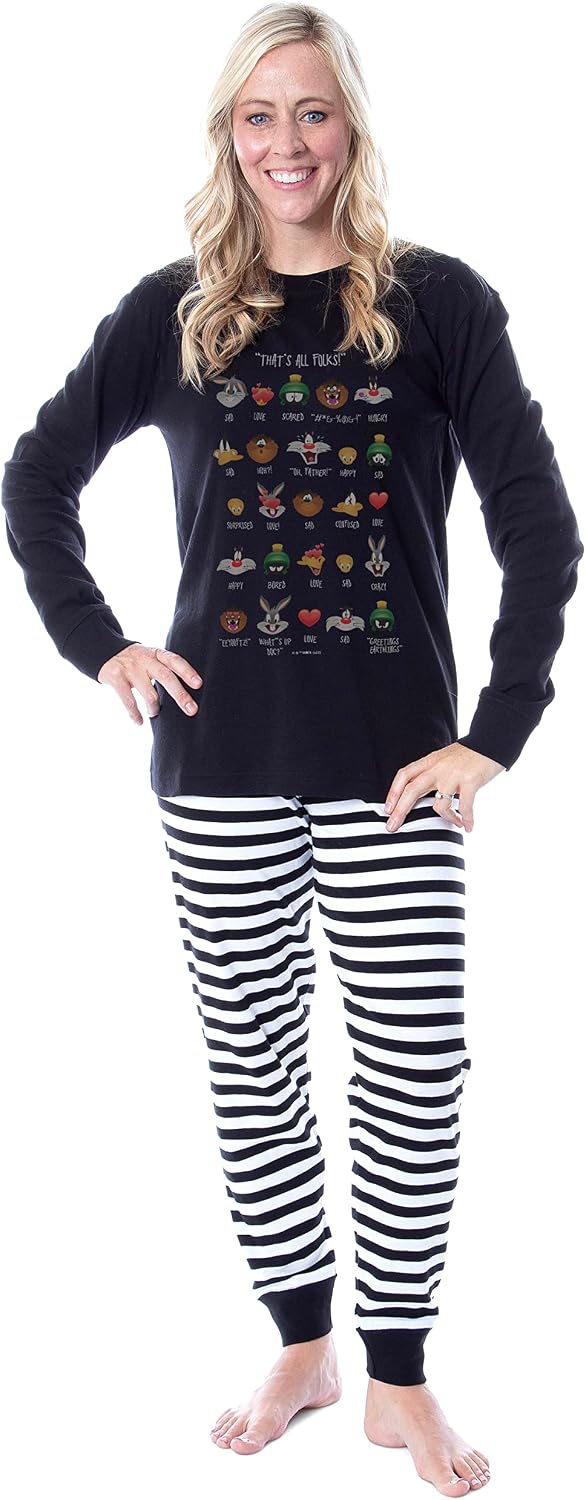 INTIMO Looney Tunes Expressions Characters That's All Folks Tight Fit Cotton Matching Family Pajama Set
