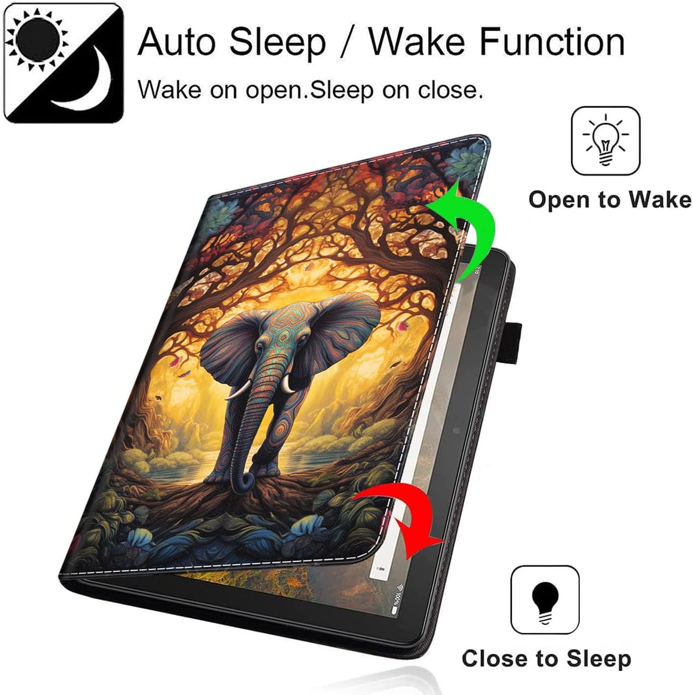 Case for All-New Amazon Kindle Fire HD 10 and Fire HD 10 Plus Tablet (13th/11th Generation, 2023/2021 Release) 10.1, Slim Folding Stand Cover with Auto Wake/Sleep, Tree of Life and Elephant