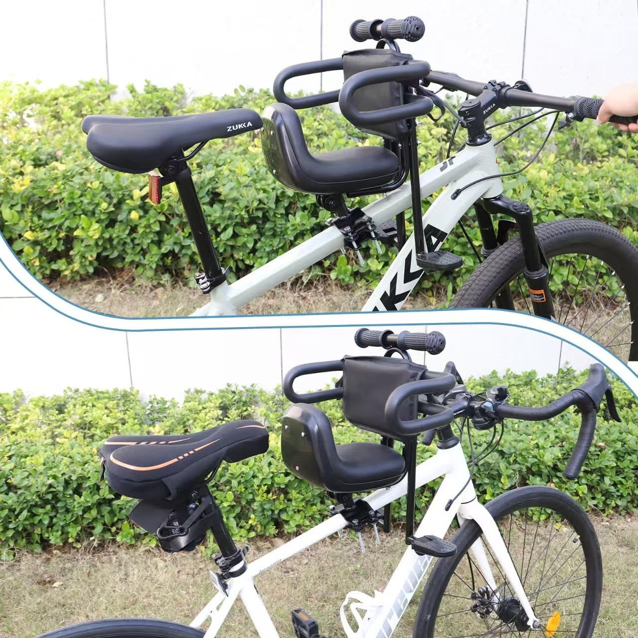 Kinder-Fahrradsitz – Vorderhalterung, Kinder-Fahrradsitz für Erwachsene, einziehbarer Baby-Fahrradsitz vorne montiert, Kleinkind-Fahrradsitz für Kinder ab 8 Monaten bis 4 Jahren, Braun/Schwarz