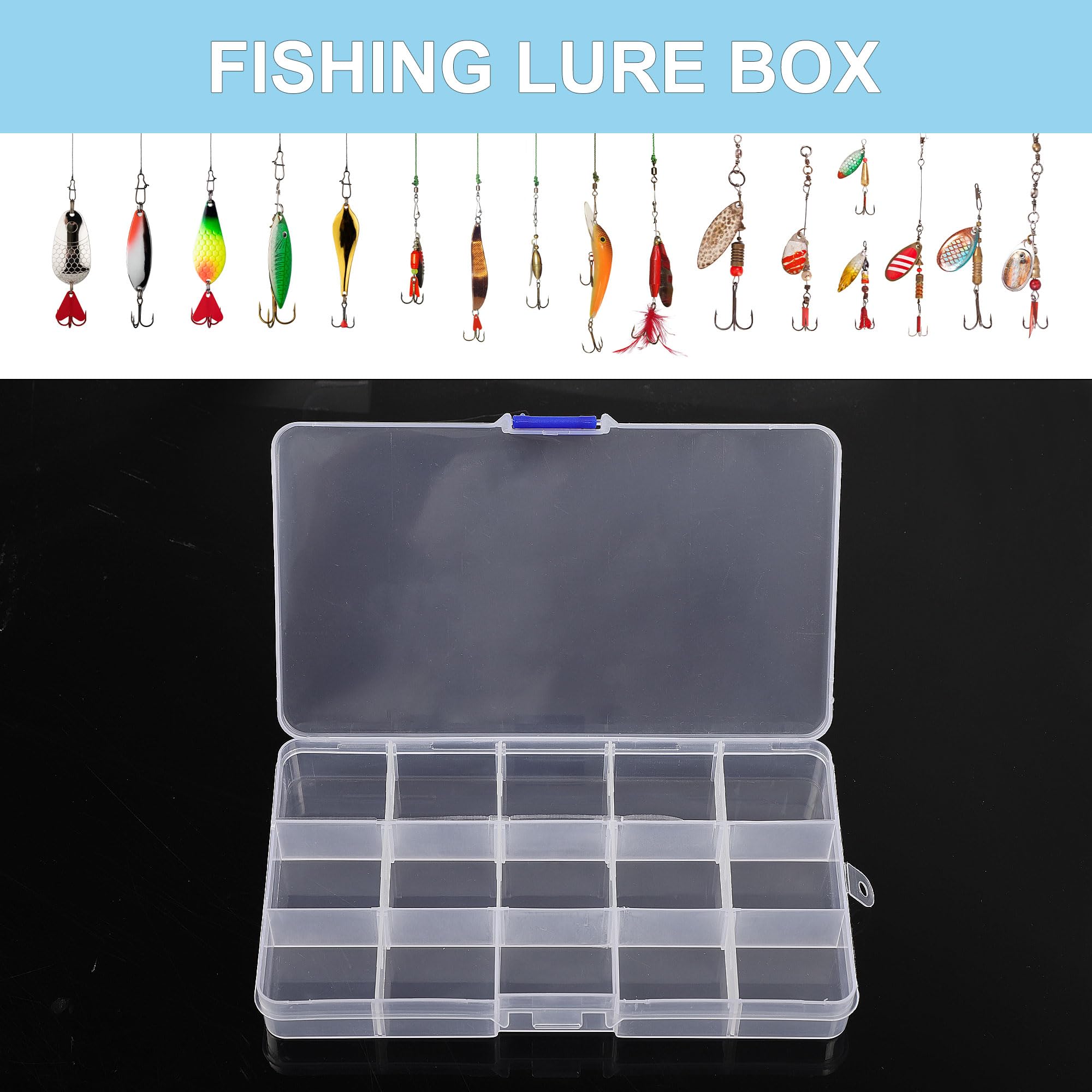 uxcell 3 PCS Plastic Fishing Lure Box Organizer Clear Fishing Tackle Box Trays Small Angling Accessory Case Storage Fishing Bait Box with Dividers, 15 Compartments