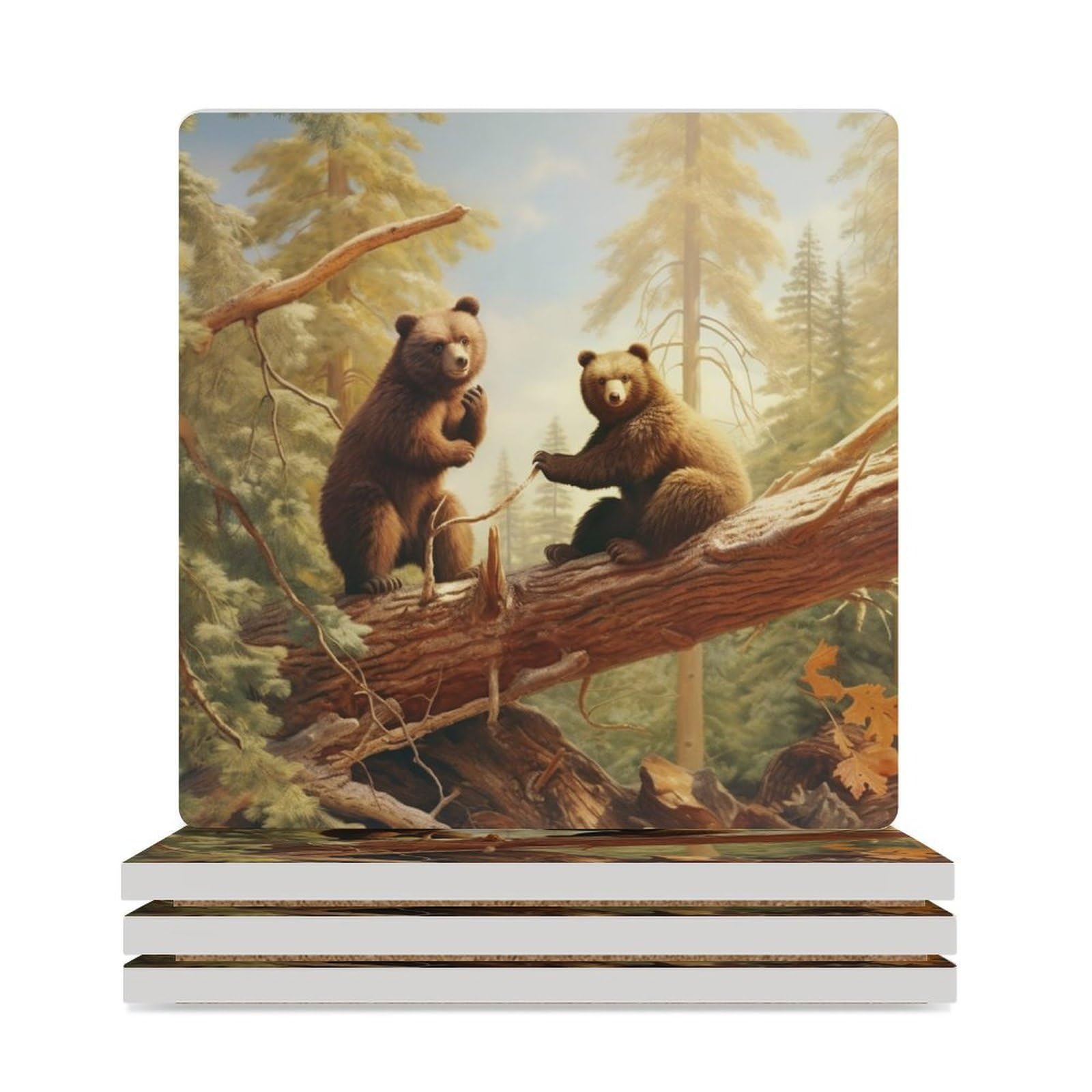 Dessous de verre absorbants céramique liège avec ours mignon 9.4cm