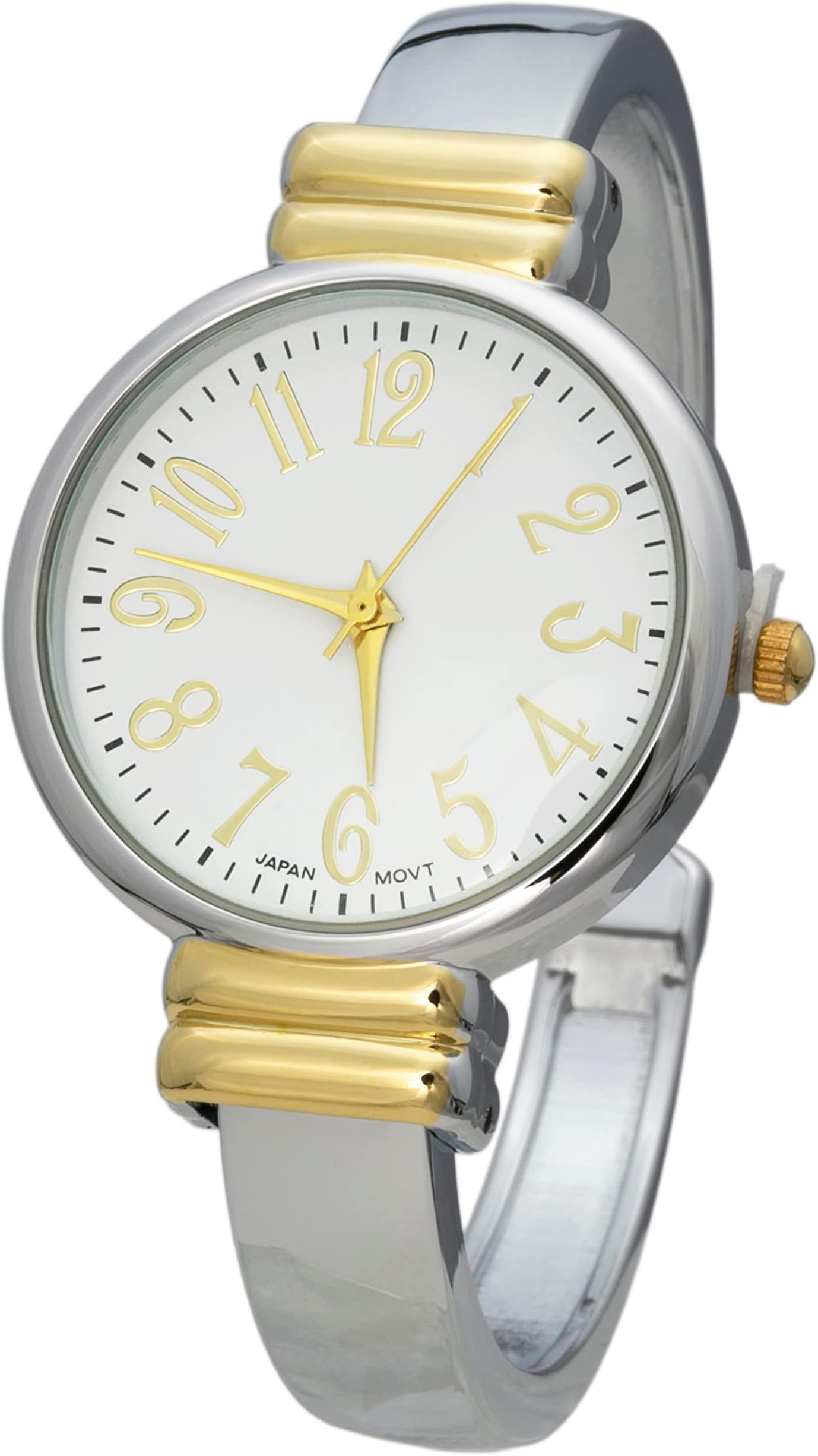 Blekon Original Mother of Pearl Cuff Bracelet Watch for Women with 31mm case Japanese Quartz Movement Metal hinged Bangle Style Cuff Wrist Watch for Ladies…, Two-Tone-2