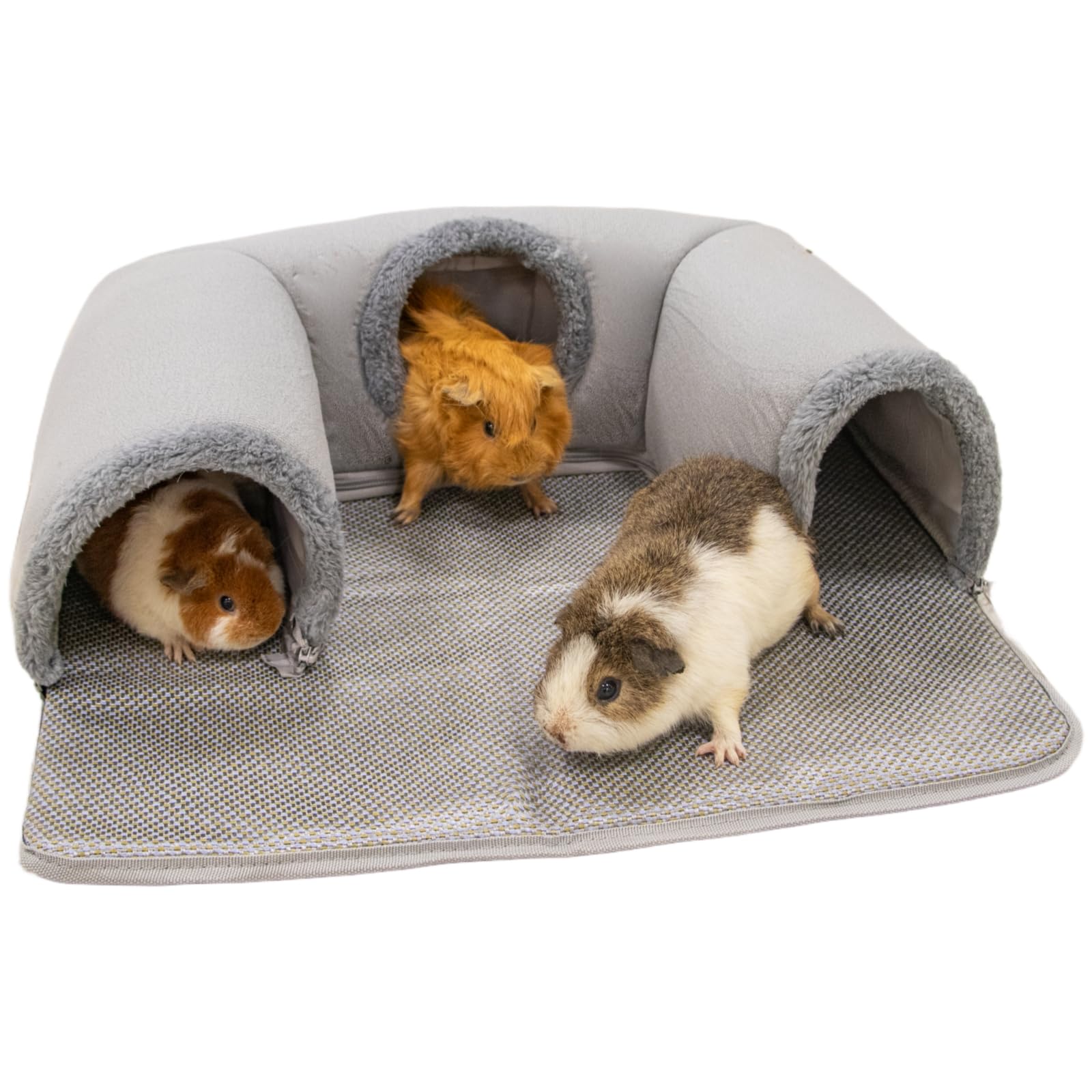 Tunnel cachette pour cochon d'Inde avec lit rafraîchissant pour lapin 3 grottes pour petits animaux Tunnel Cage en rotin
